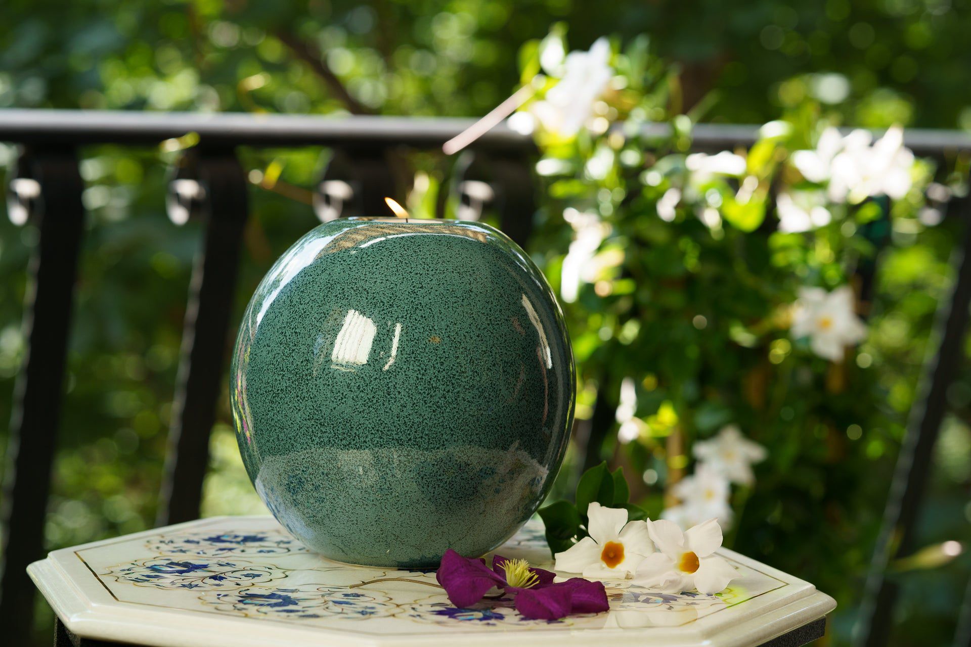Pulvis Art Urns Adult Size Urn Handmade Cremation Urn "Harmony" - Large | Oily Green Melange | Ceramic