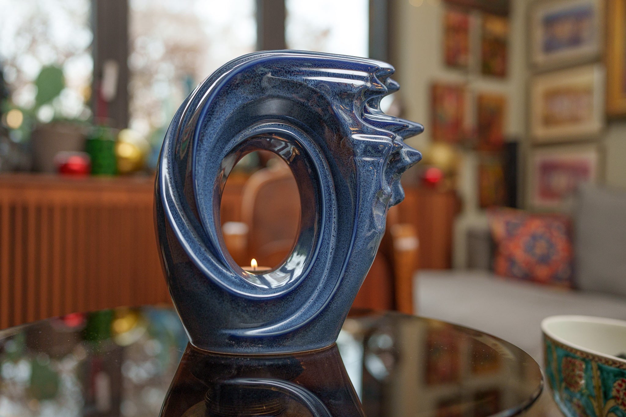 Handmade Cremation Urn "Zephyr" - Adult Ceramic Urn | Blue Melange