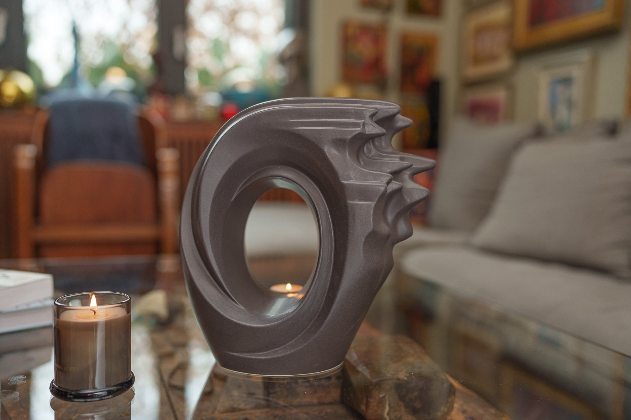 Pulvis Art Urns Adult Size Urn Handmade Cremation Urn "Zephyr" - Adult Ceramic Urn | Gray Matte