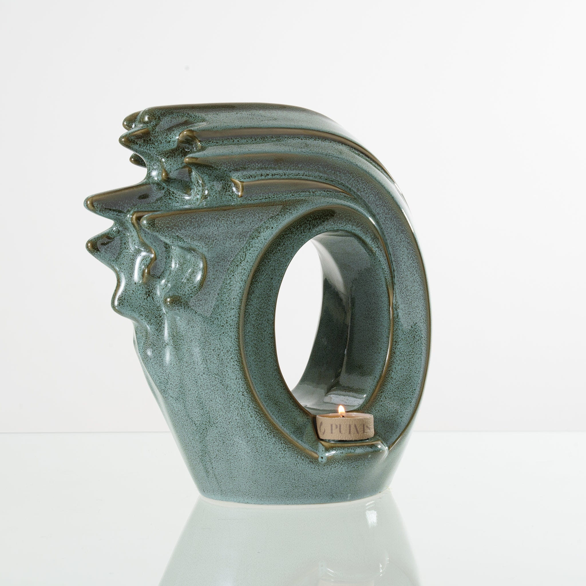 Handmade Cremation Urn "Zephyr" - Adult Ceramic Urn | Oily Green Melange