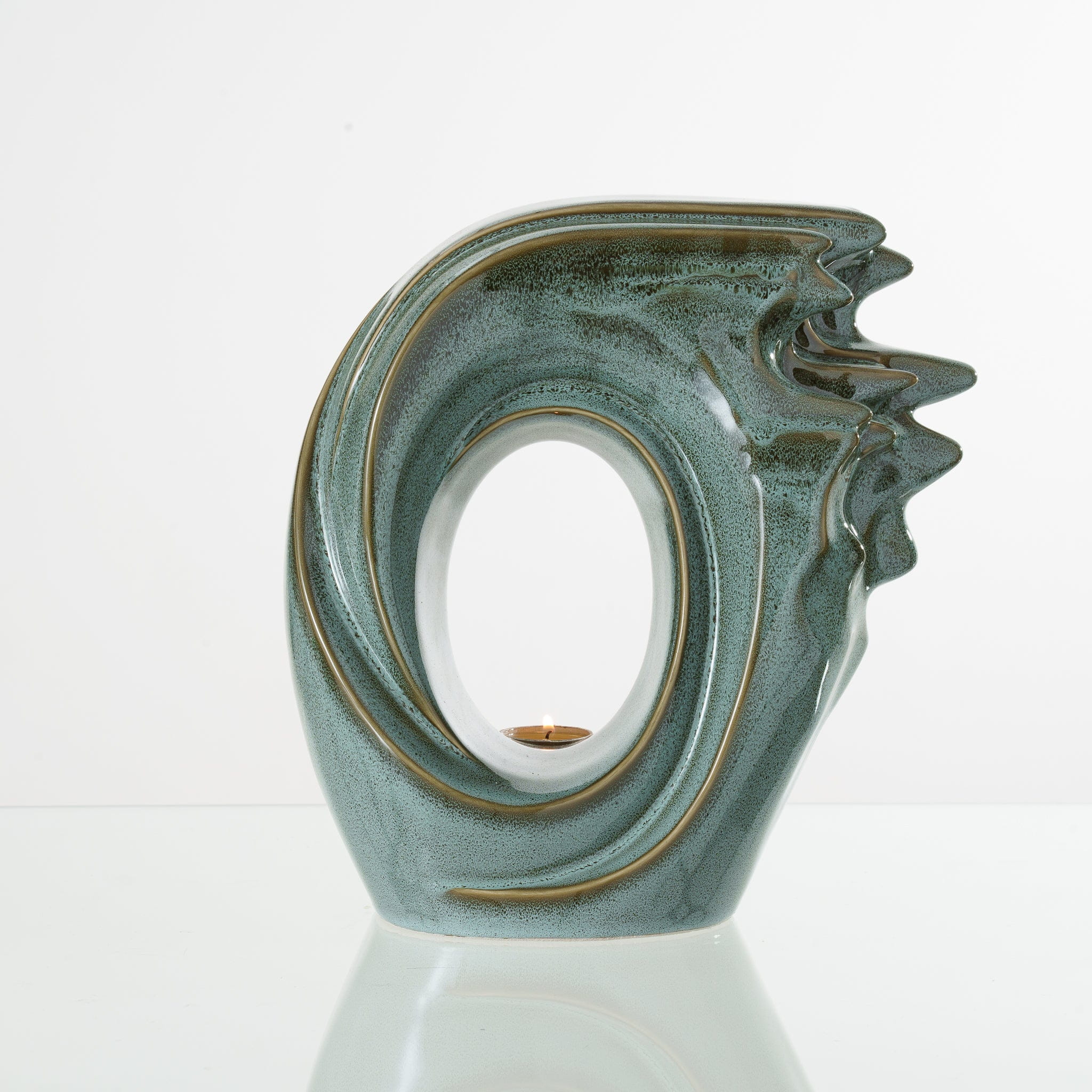 Handmade Cremation Urn "Zephyr" - Adult Ceramic Urn | Oily Green Melange