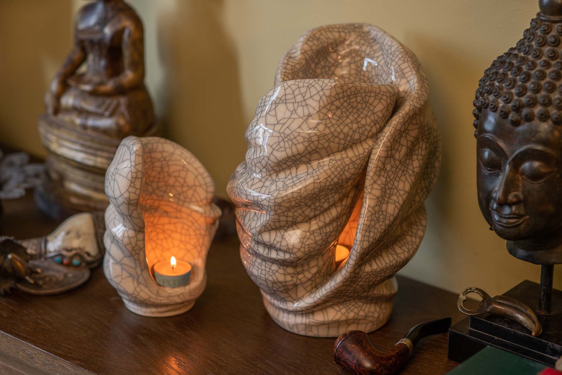 Pulvis Art Urns Adult Size Urn + Keepsake Urn Set Of Ceramic Art Urns for Ashes "Light" - (Large urn + Keepsake)