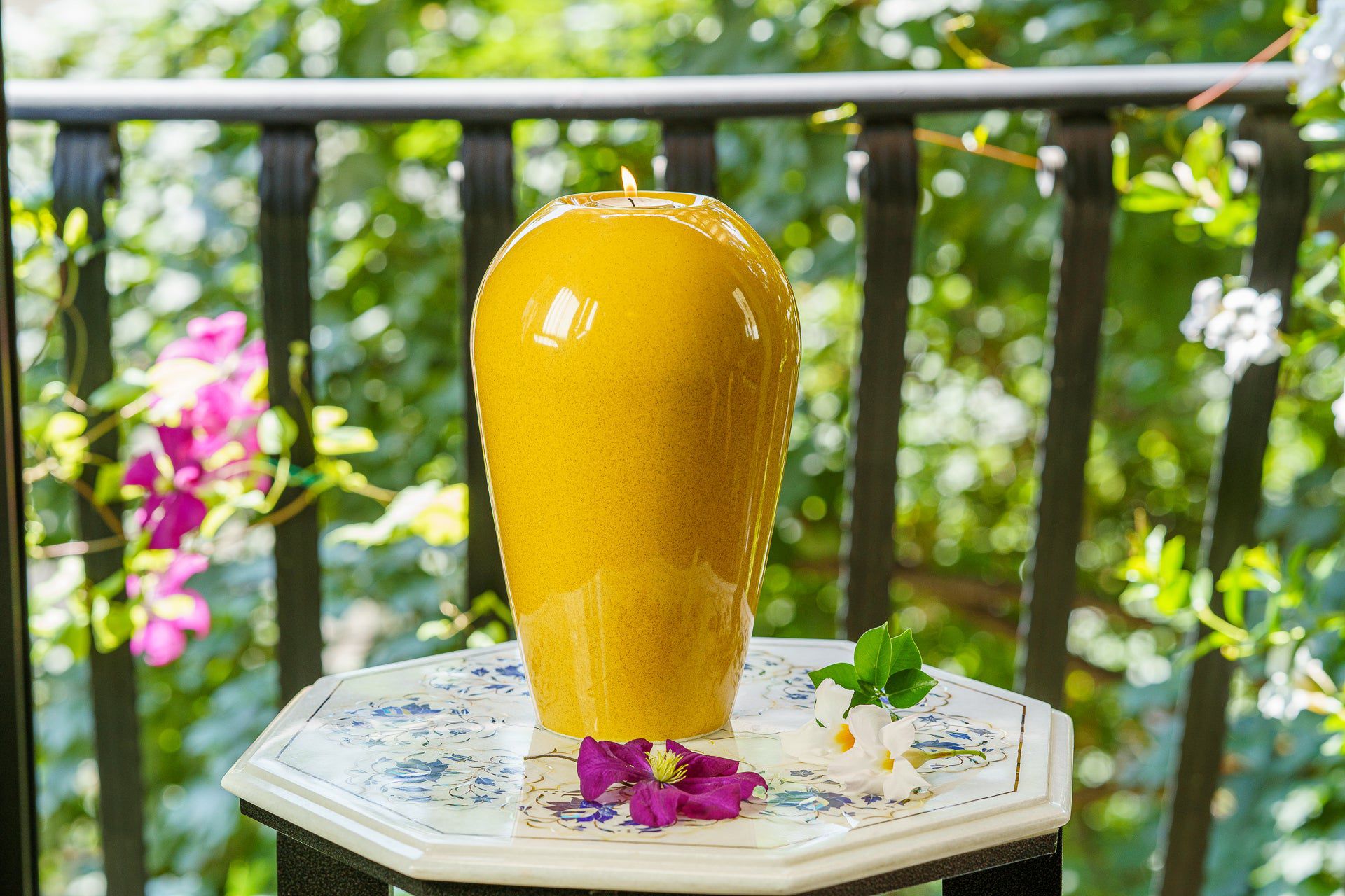 Pulvis Art Urns Adult Size Urn Memorial Cremation Urn "Serenity" - Large | Amber Yellow | Ceramic