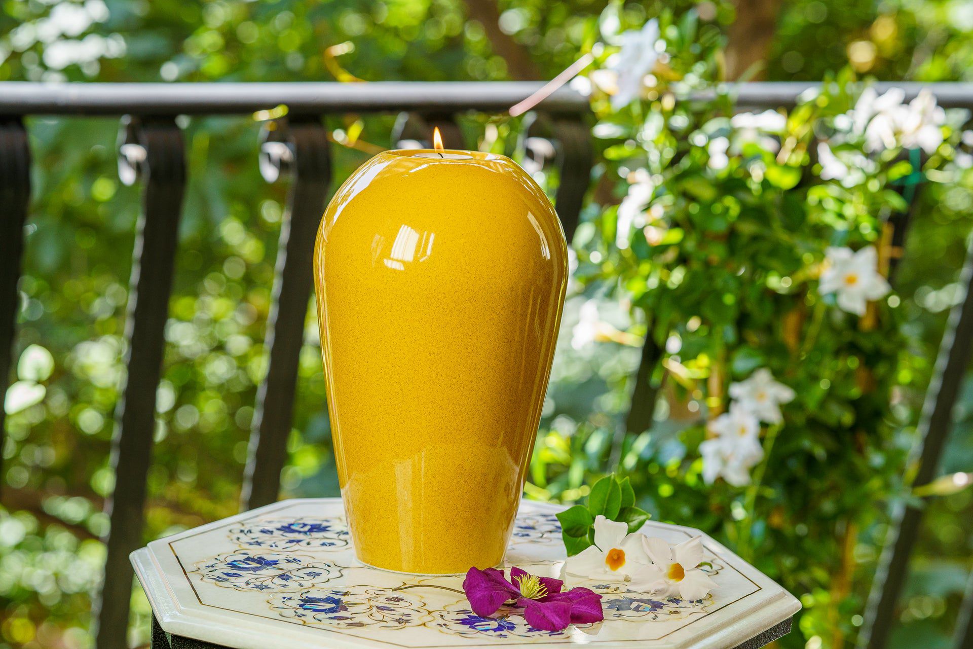 Pulvis Art Urns Adult Size Urn Memorial Cremation Urn "Serenity" - Large | Amber Yellow | Ceramic
