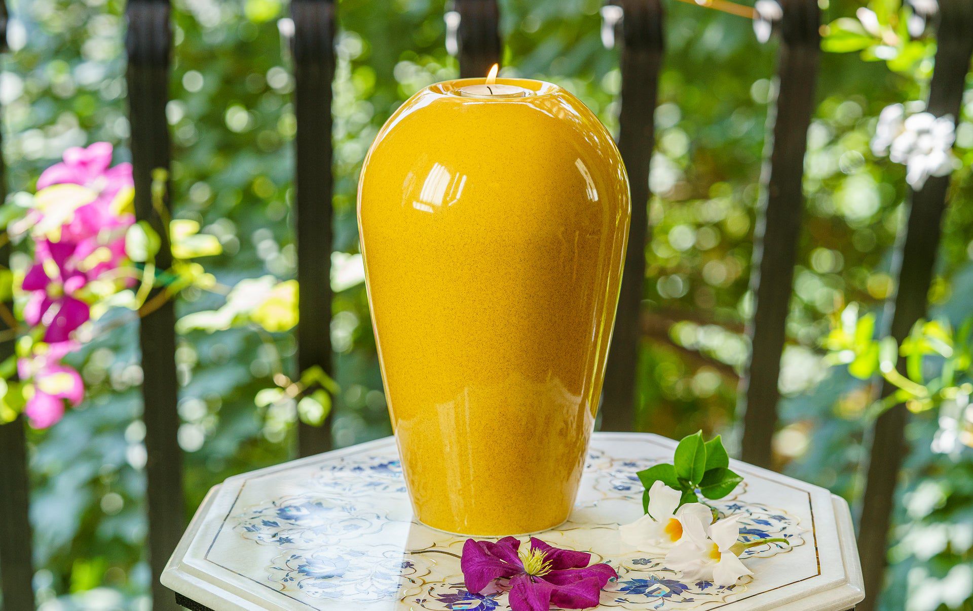 Pulvis Art Urns Adult Size Urn Memorial Cremation Urn "Serenity" - Large | Amber Yellow | Ceramic