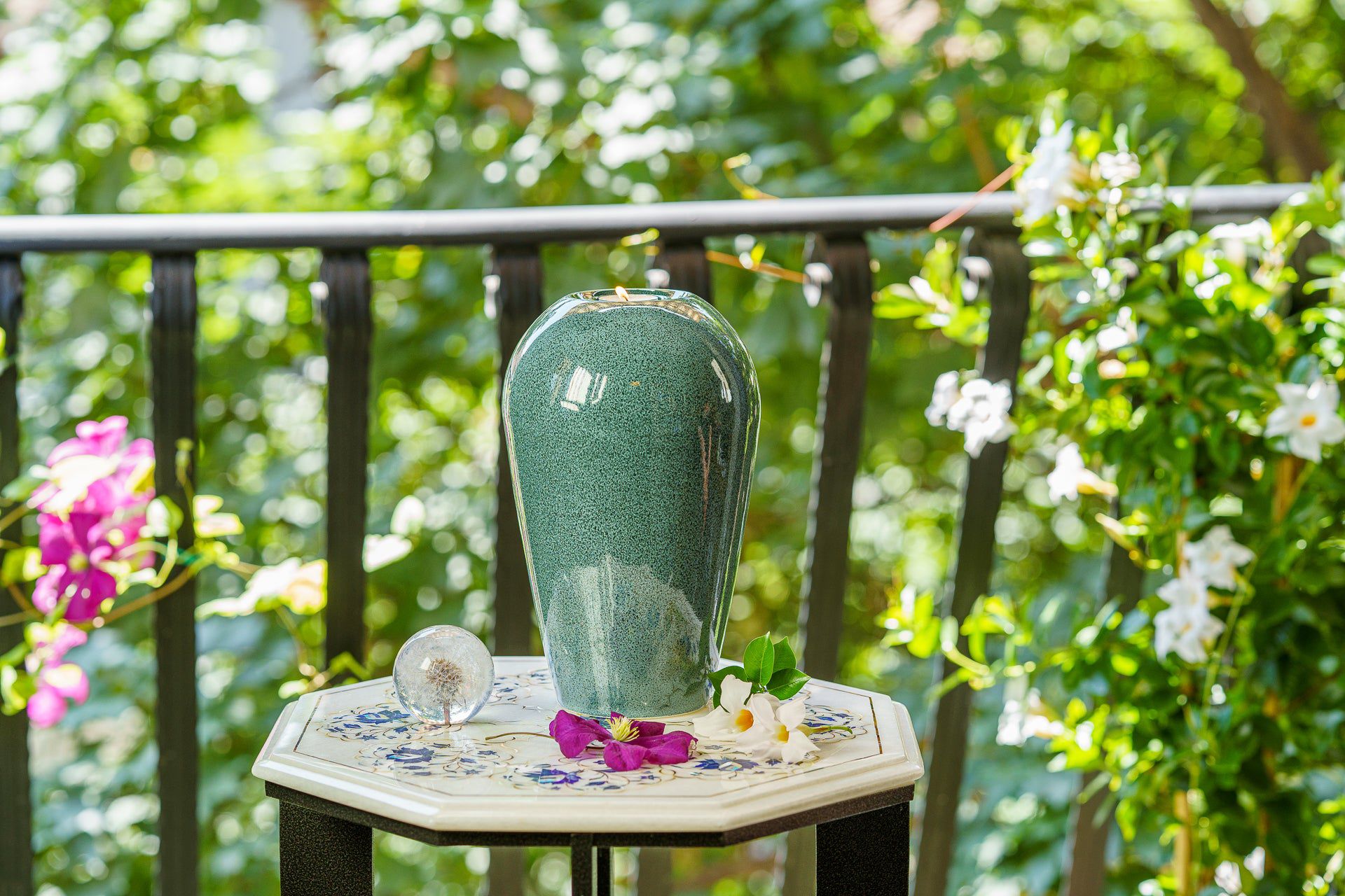 Pulvis Art Urns Adult Size Urn Memorial Cremation Urn "Serenity" - Large | Oily Green Melange | Ceramic