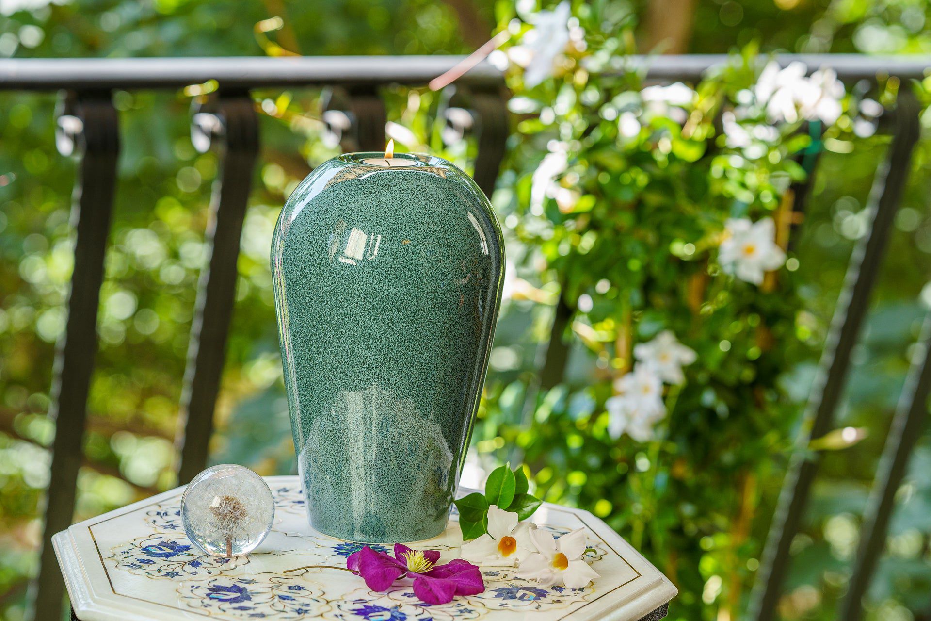 Pulvis Art Urns Adult Size Urn Memorial Cremation Urn "Serenity" - Large | Oily Green Melange | Ceramic