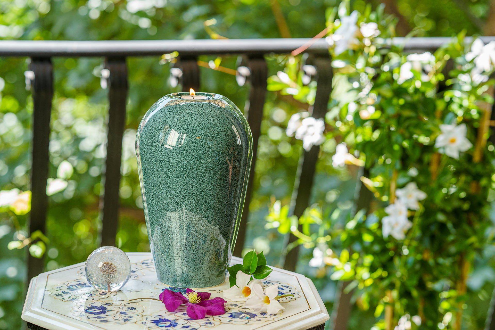 Pulvis Art Urns Adult Size Urn Memorial Cremation Urn "Serenity" - Large | Oily Green Melange | Ceramic