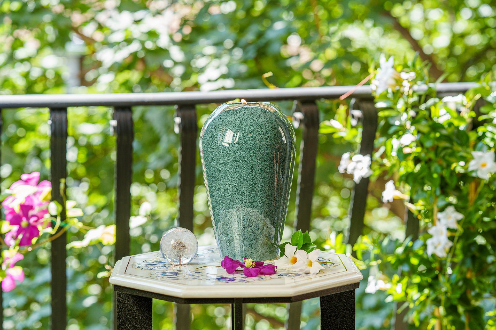 Pulvis Art Urns Adult Size Urn Memorial Cremation Urn "Serenity" - Large | Oily Green Melange | Ceramic
