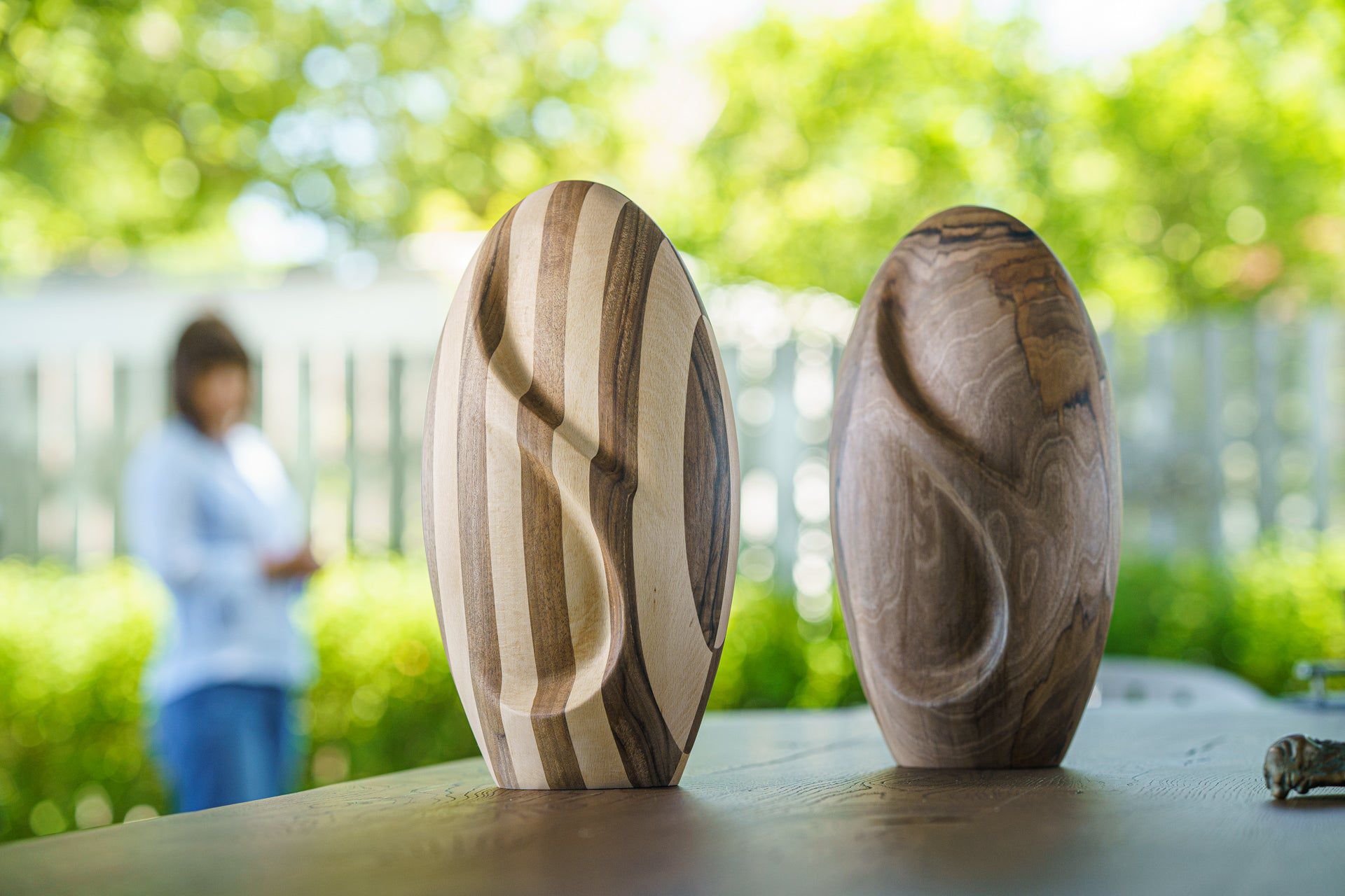 Pulvis Art Urns Adult Size Urn Striped Wooden Urn for Ashes "Eternity" - Genuine Walnut & Beech