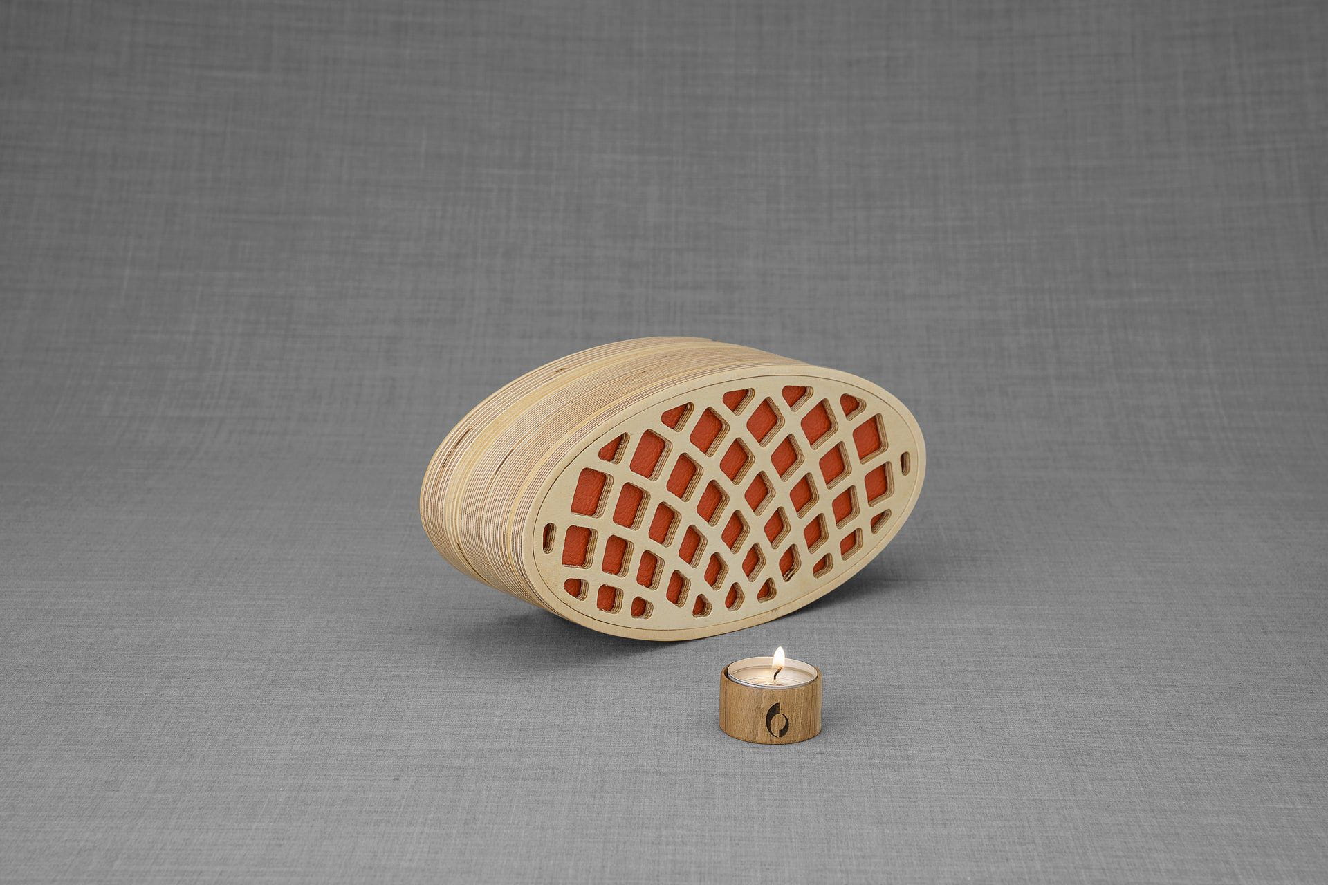 Pulvis Art Urns Adult Size Urn Wooden Cremation Urn "Remembrance" - Handmade - Orange Leather