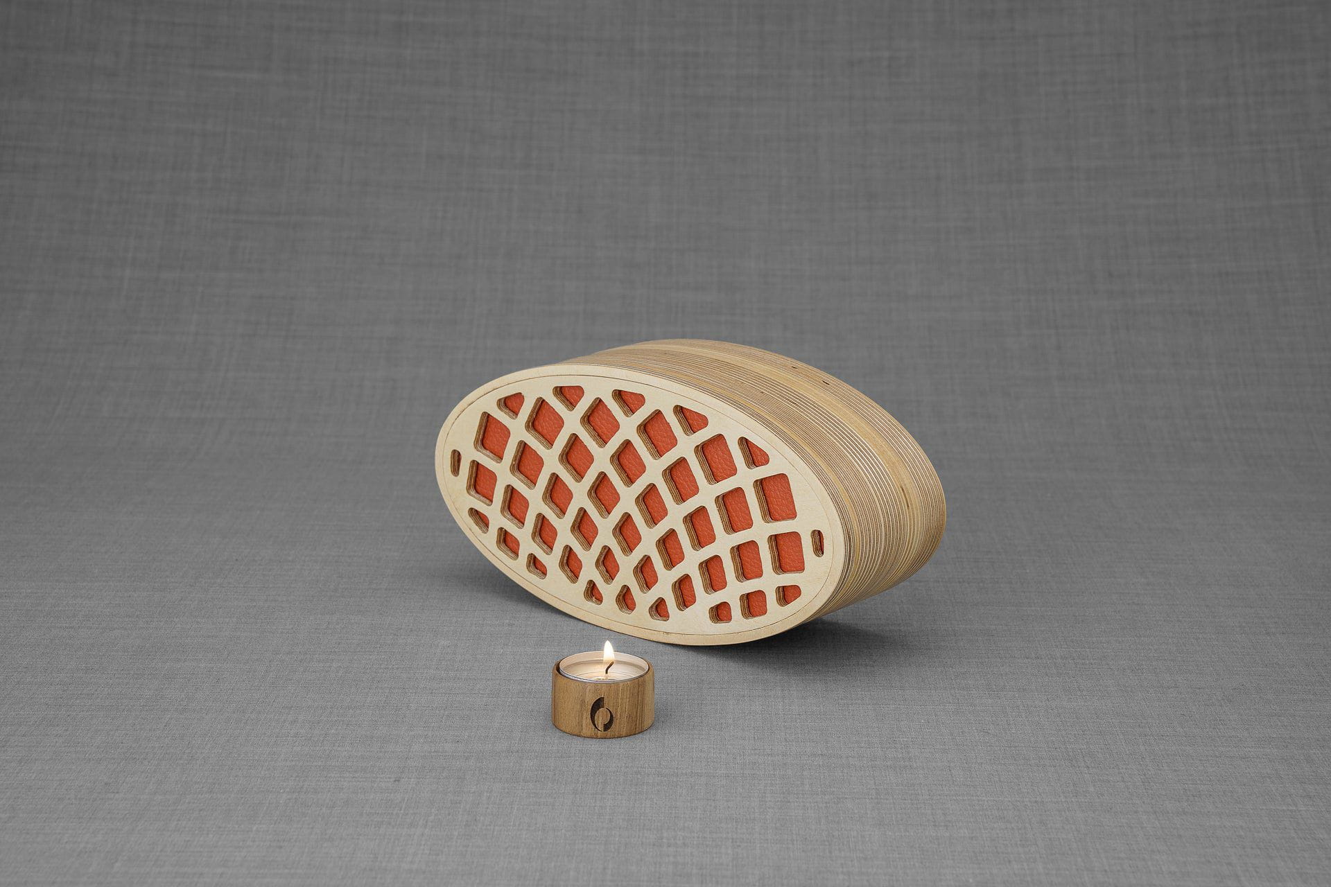 Pulvis Art Urns Adult Size Urn Wooden Cremation Urn "Remembrance" - Handmade - Orange Leather