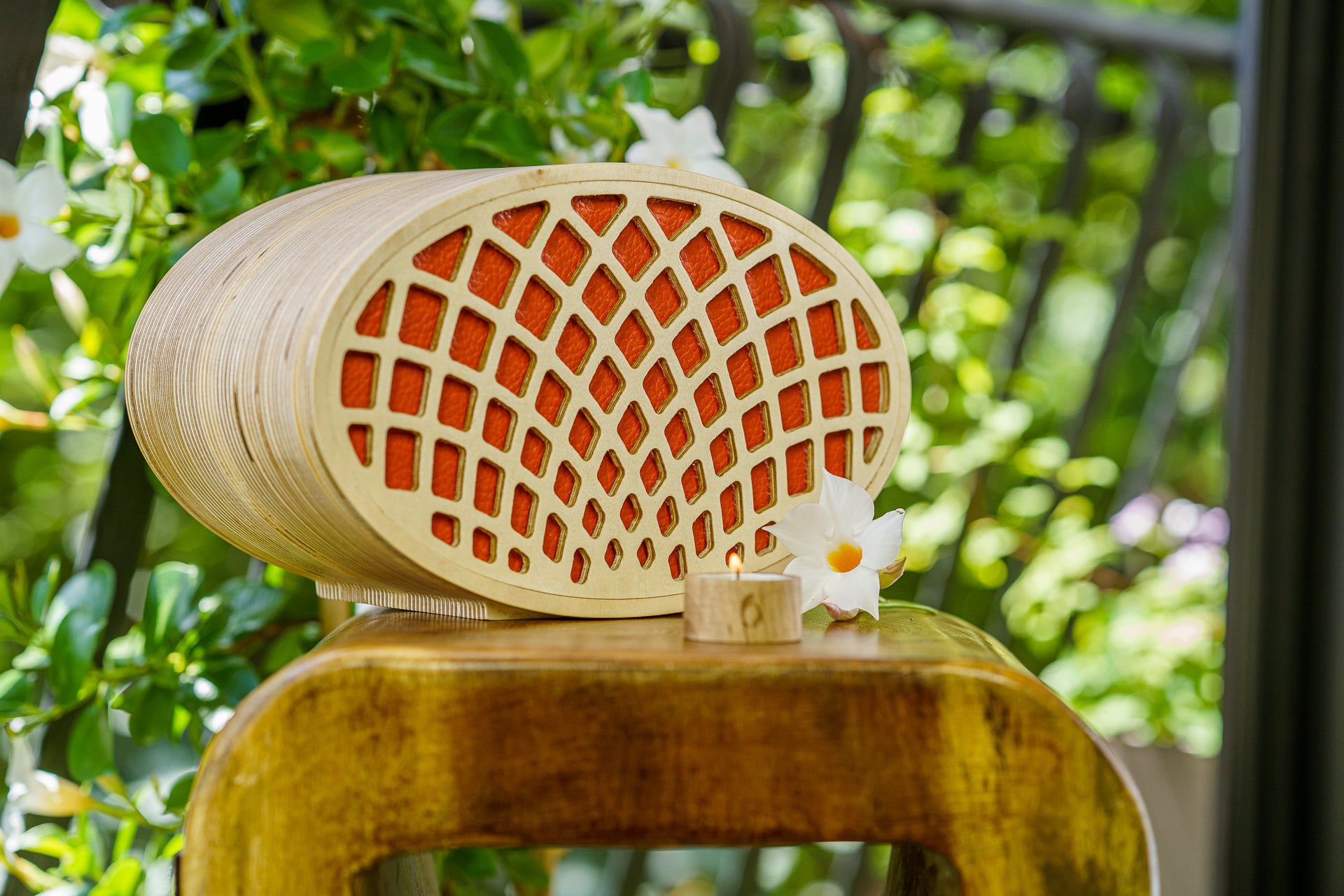 Pulvis Art Urns Adult Size Urn Wooden Cremation Urn "Remembrance" - Handmade - Orange Leather