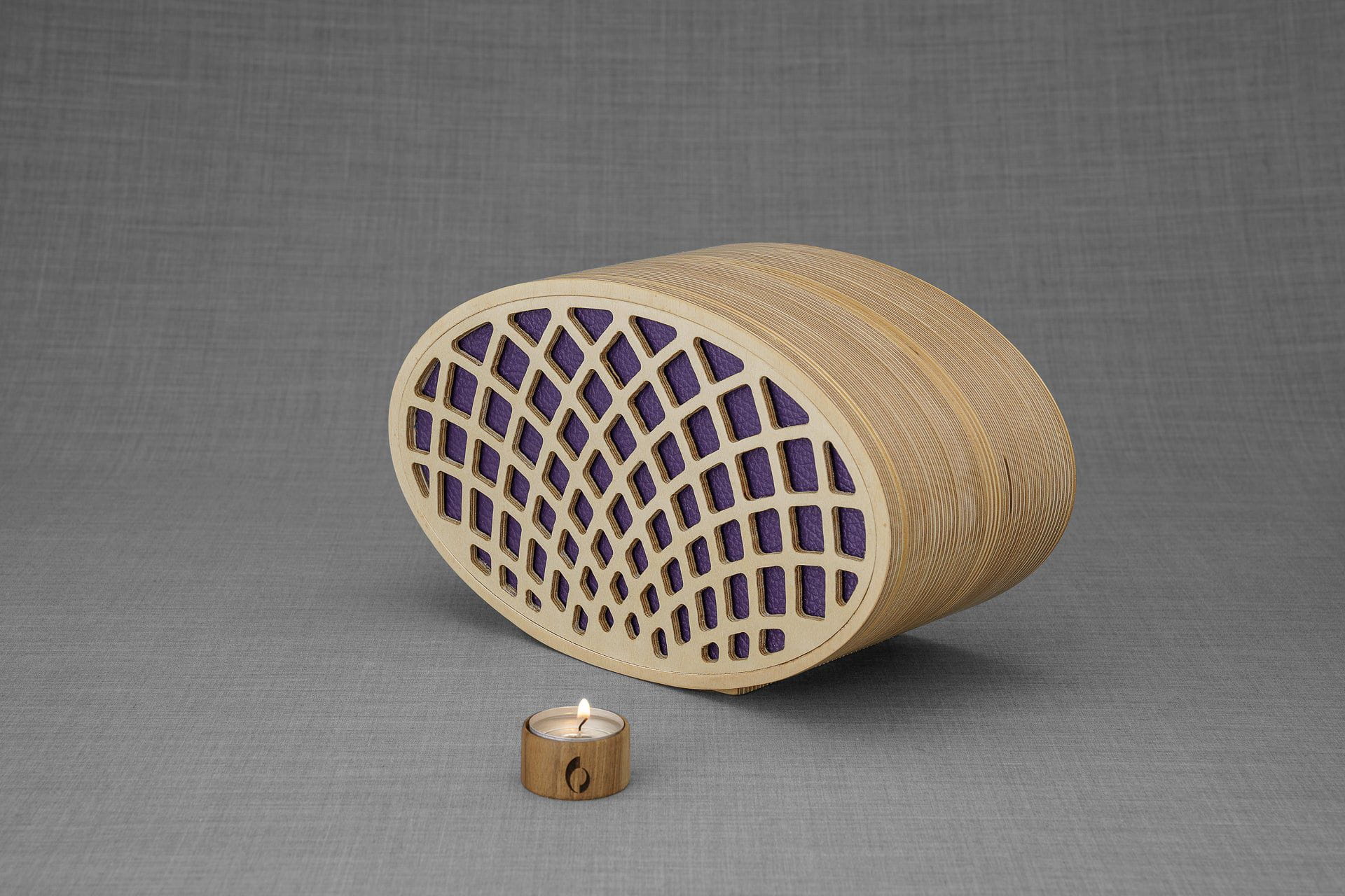 Pulvis Art Urns Adult Size Urn Wooden Cremation Urn "Remembrance" - Handmade - Purple Leather
