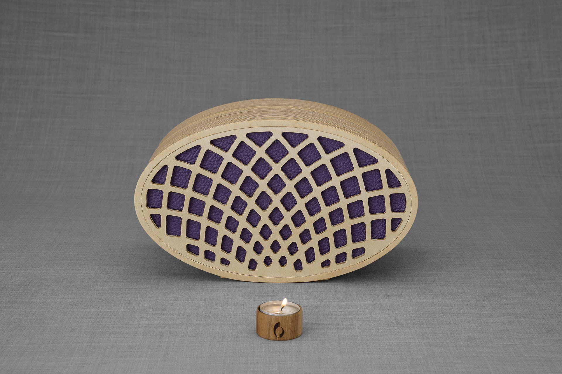 Pulvis Art Urns Adult Size Urn Wooden Cremation Urn "Remembrance" - Handmade - Purple Leather