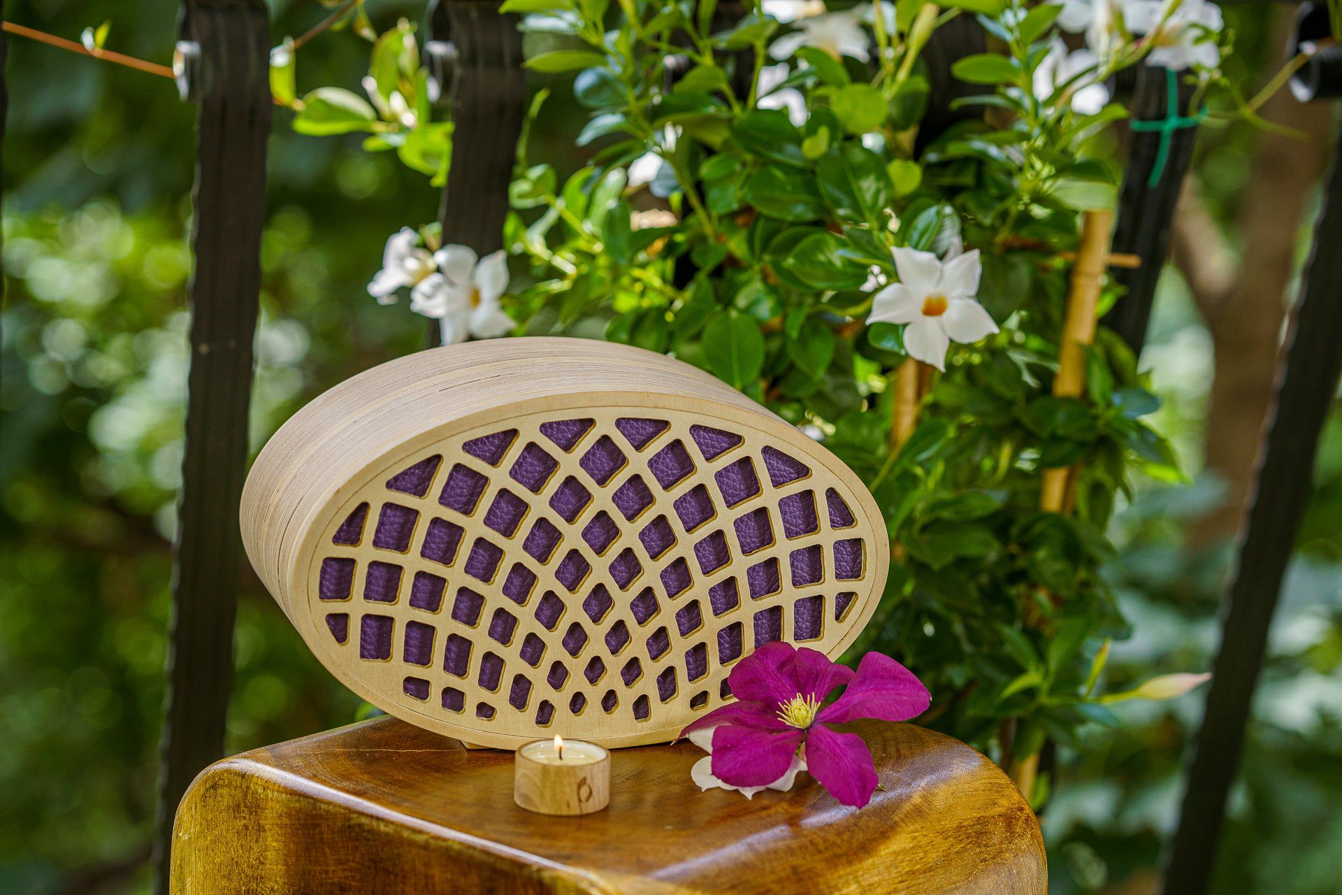 Pulvis Art Urns Adult Size Urn Wooden Cremation Urn "Remembrance" - Handmade - Purple Leather