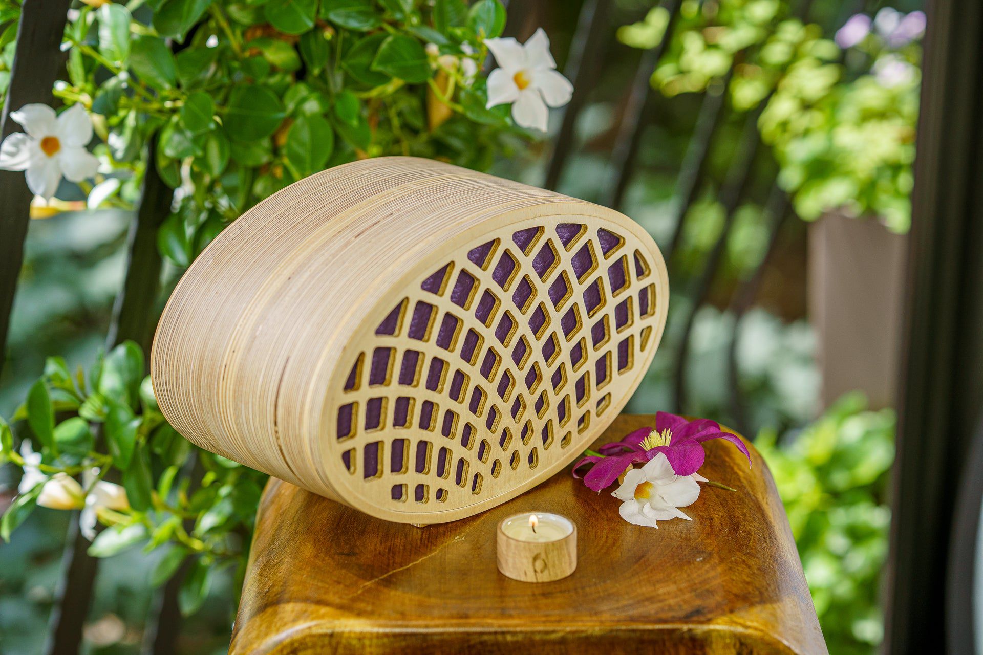 Pulvis Art Urns Adult Size Urn Wooden Cremation Urn "Remembrance" - Handmade - Purple Leather