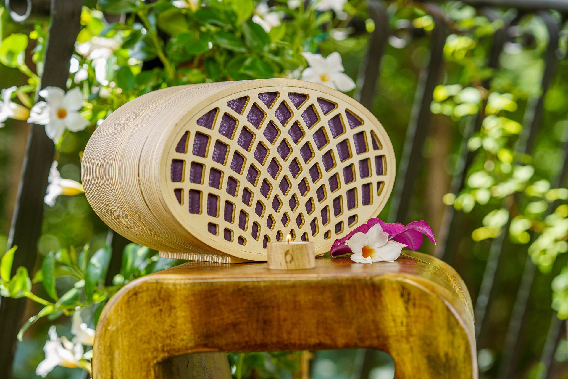 Pulvis Art Urns Adult Size Urn Wooden Cremation Urn "Remembrance" - Handmade - Purple Leather