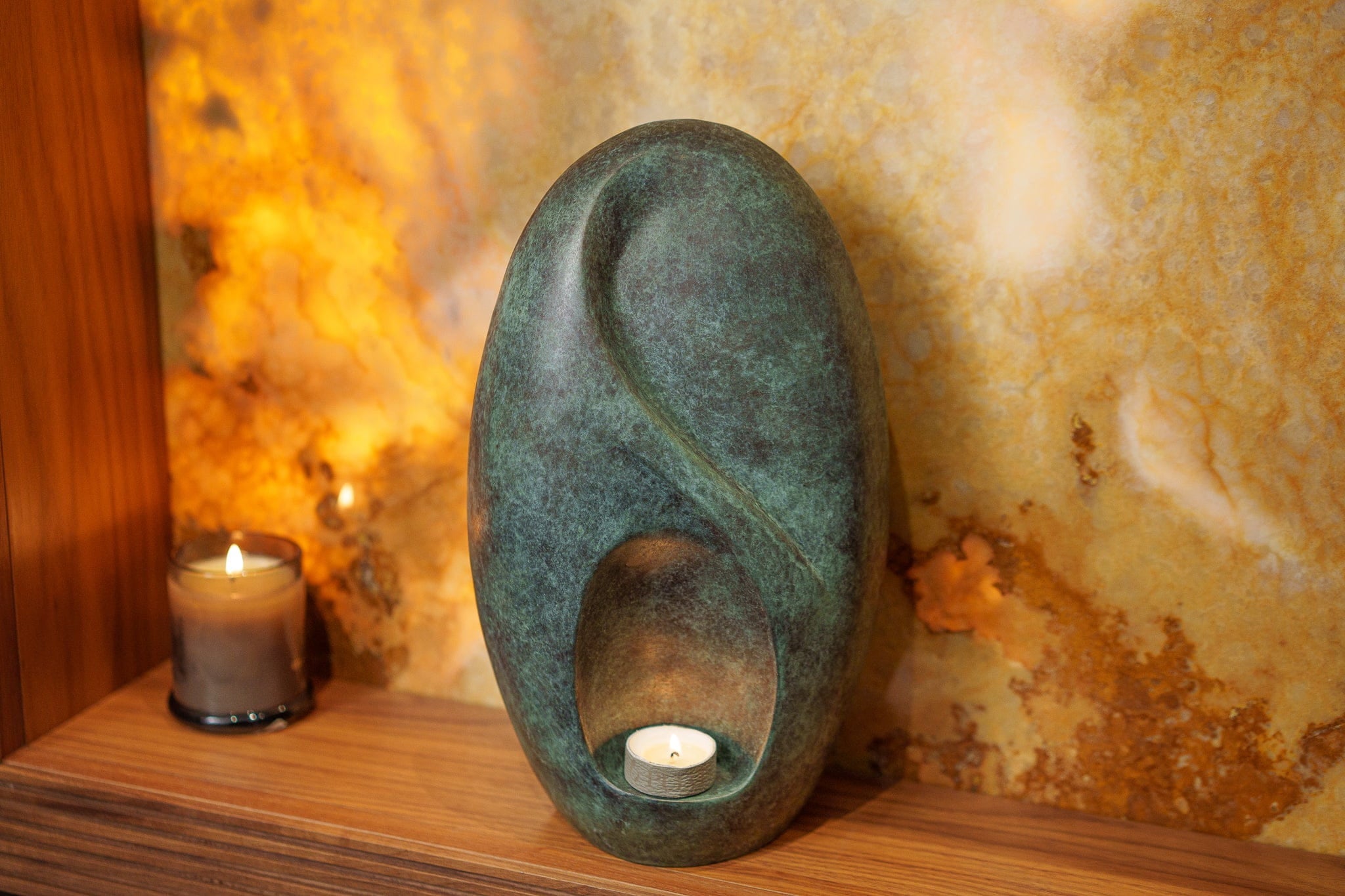 Pulvis Art Urns Exclusive Urn Cast Bronze Cremation Urn "Eternity" - Green Patina | Exclusive Bronze Urn
