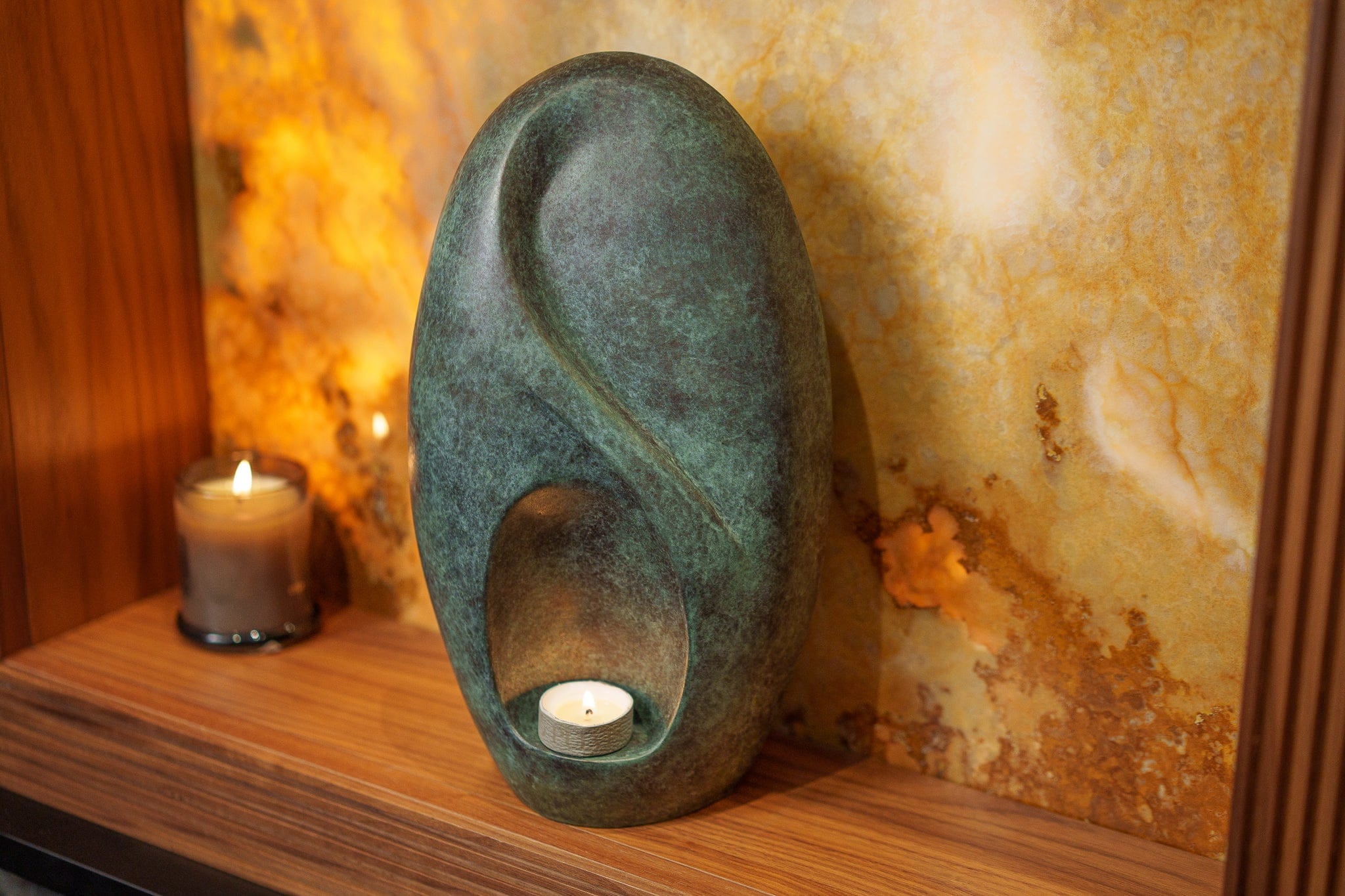 Pulvis Art Urns Exclusive Urn Cast Bronze Cremation Urn "Eternity" - Green Patina | Exclusive Bronze Urn