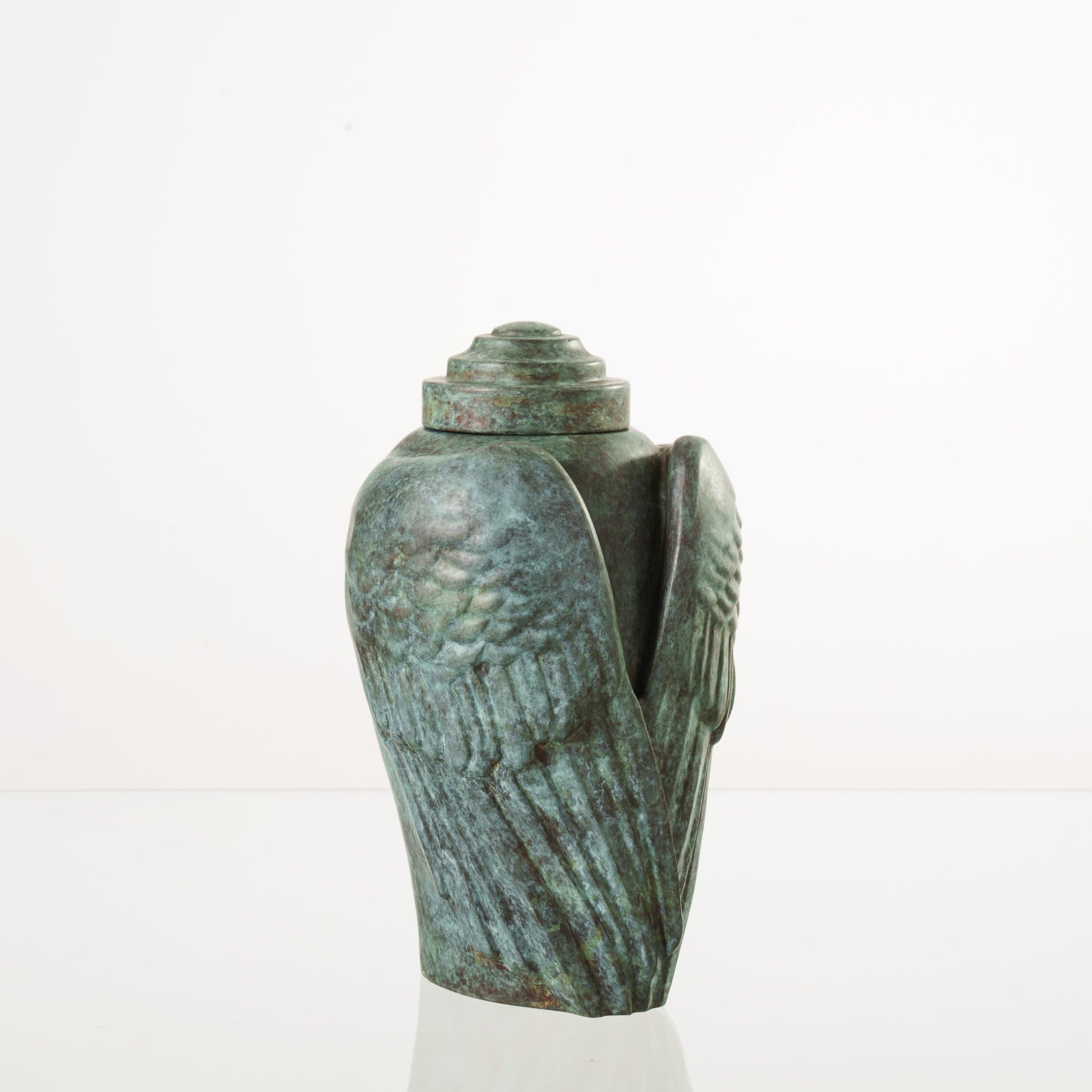 Cast Bronze Cremation Urn "Wings" - Green Patina | Exclusive Bronze Urn