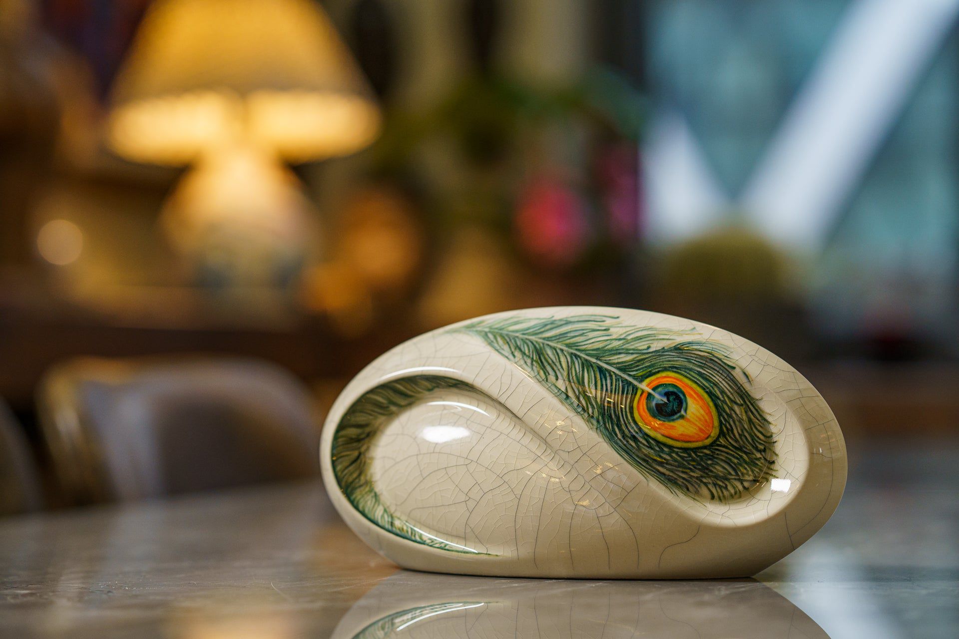 Pulvis Art Urns Exclusive Urn Hand Decorated Eternity Keepsake "Feathers" - Ceramic Keepsake Urn