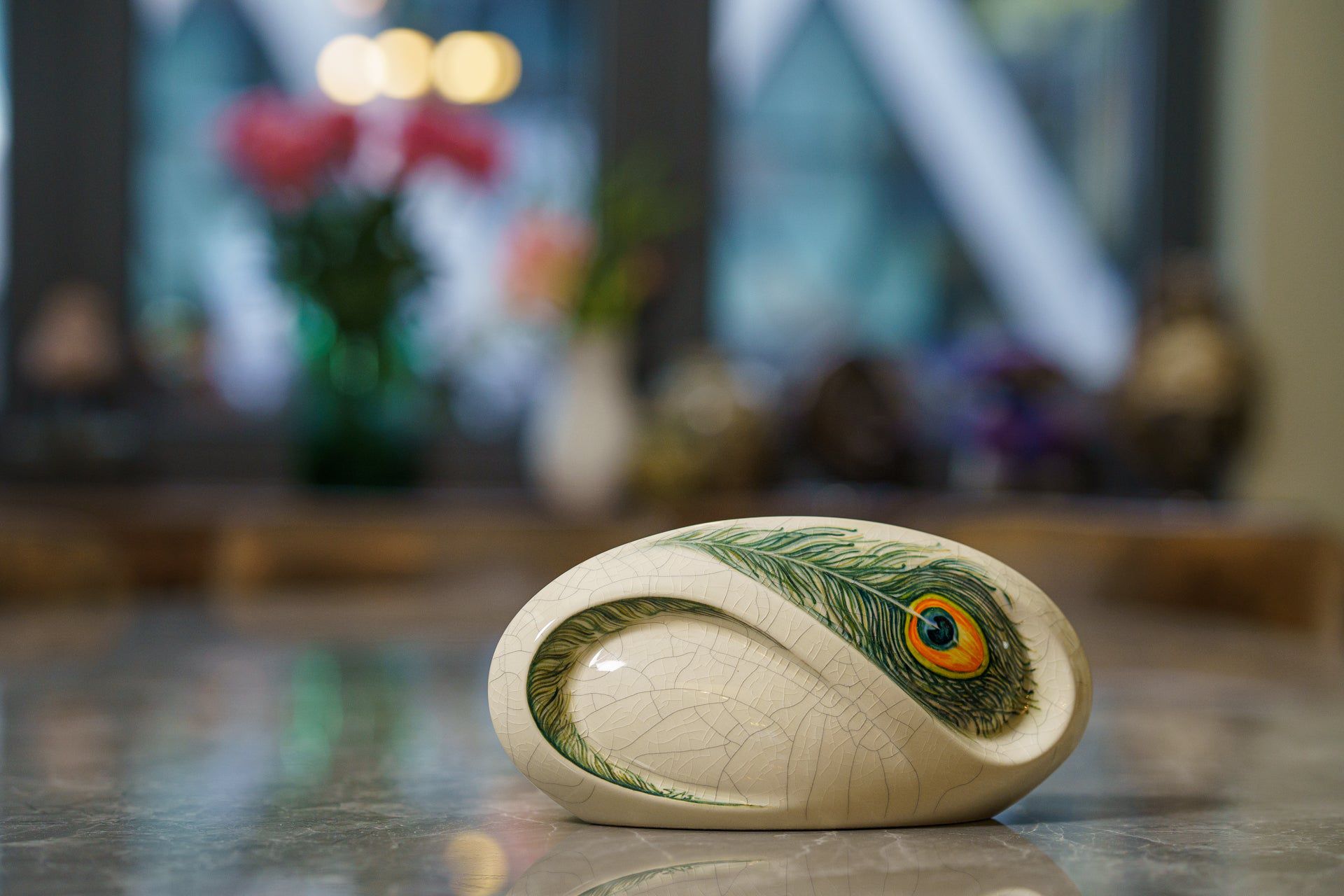 Pulvis Art Urns Exclusive Urn Hand Decorated Eternity Keepsake "Feathers" - Ceramic Keepsake Urn