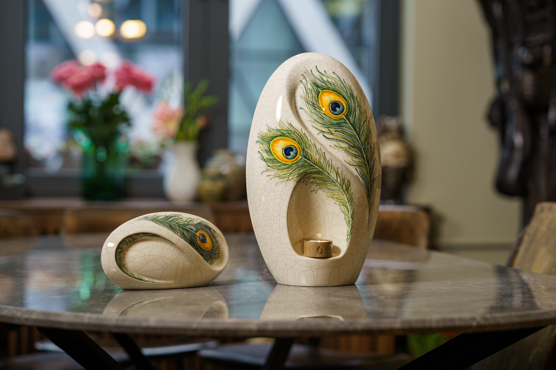 Pulvis Art Urns Exclusive Urn Hand Decorated Eternity Keepsake "Feathers" - Ceramic Keepsake Urn