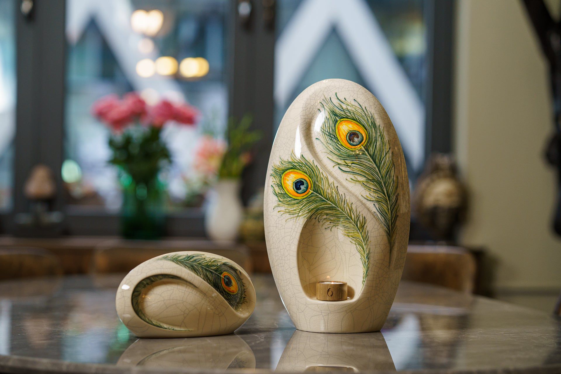 Pulvis Art Urns Exclusive Urn Handmade Decorated Eternity Urn "Feathers" - Large | Ceramic