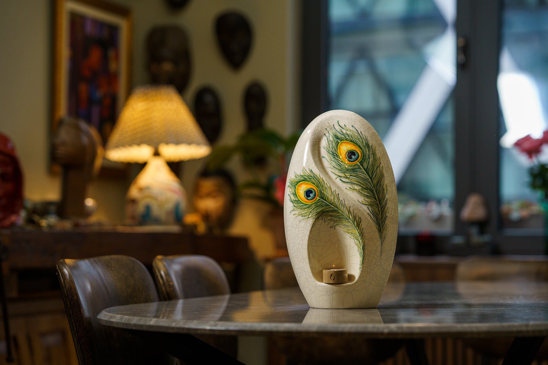 Pulvis Art Urns Exclusive Urn Handmade Decorated Eternity Urn "Feathers" - Large | Ceramic