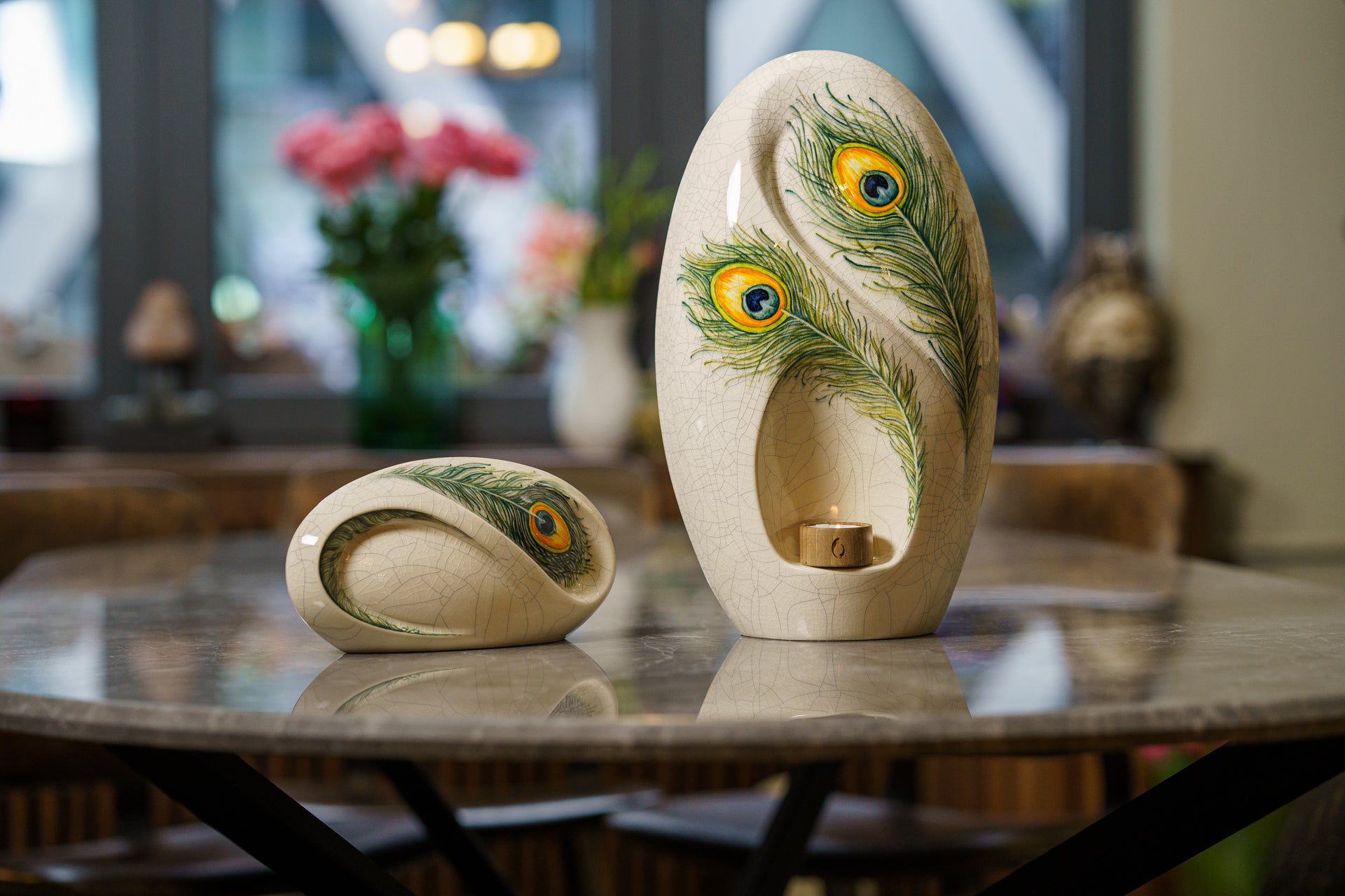 Pulvis Art Urns Exclusive Urn Handmade Decorated Eternity Urn "Feathers" - Large | Ceramic