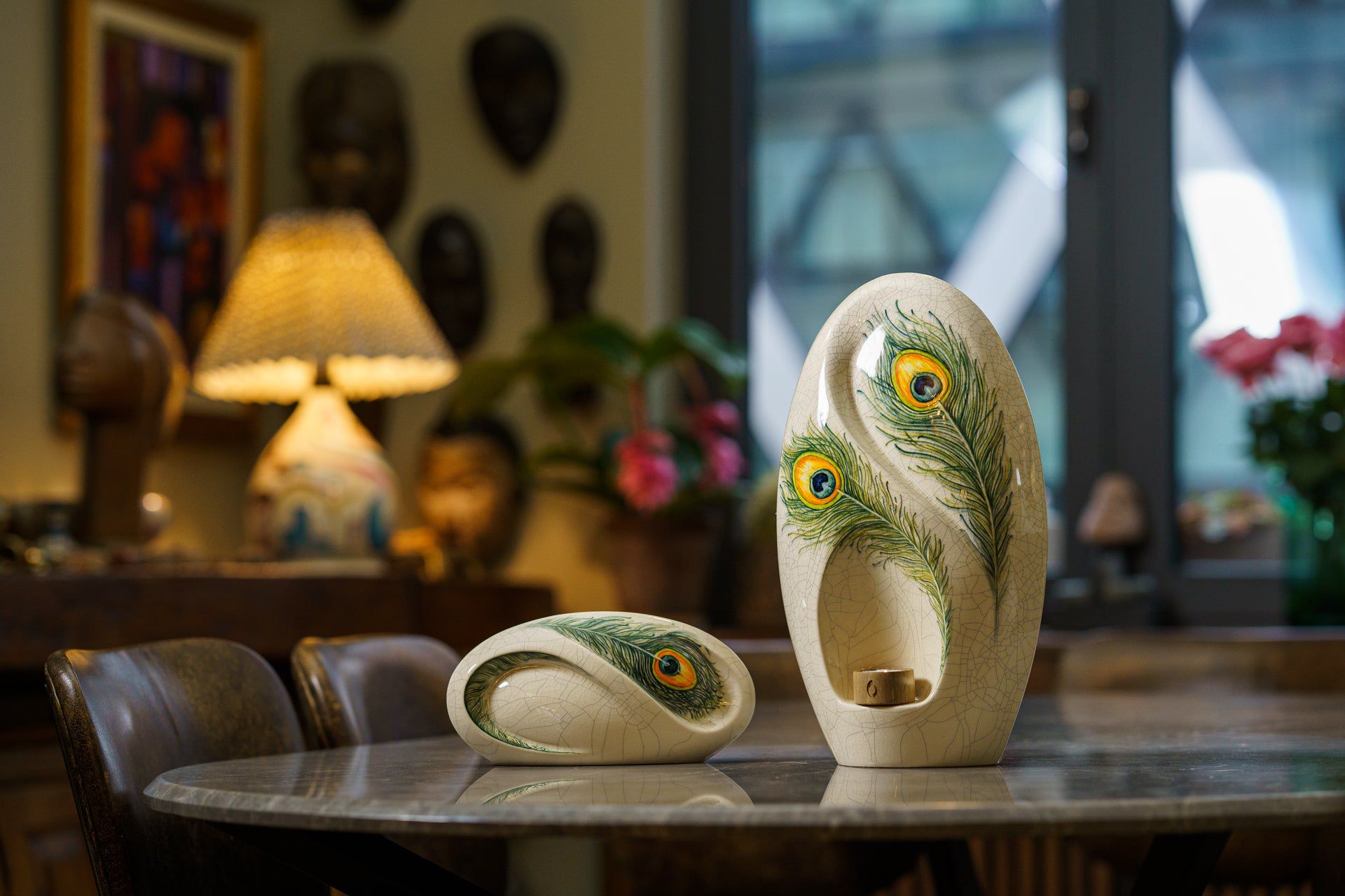 Pulvis Art Urns Exclusive Urn Handmade Decorated Eternity Urn "Feathers" - Large | Ceramic