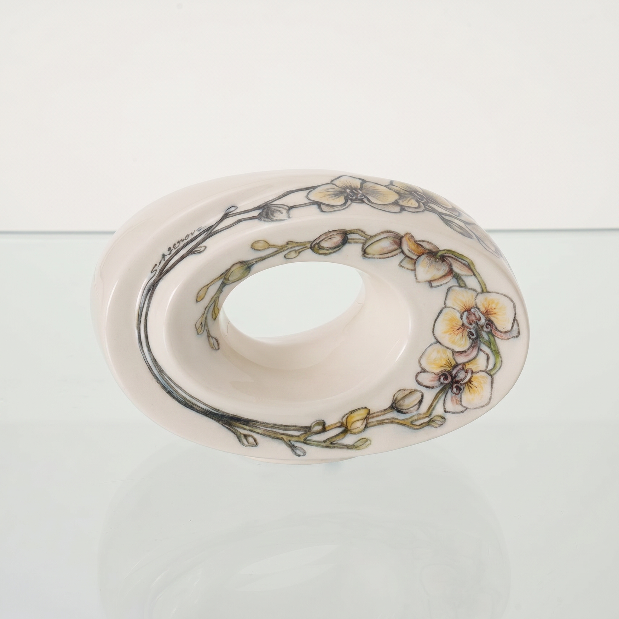 Hand Decorated Urn "The Passage - Orchids" - Small Ceramic Urn for Human Ashes - Pulvis Art Urns