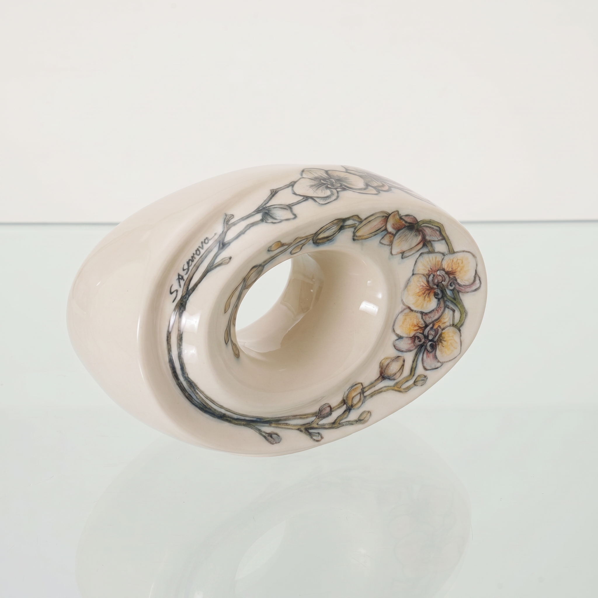 Hand Decorated Urn "The Passage - Orchids" - Small Ceramic Urn for Human Ashes - Pulvis Art Urns