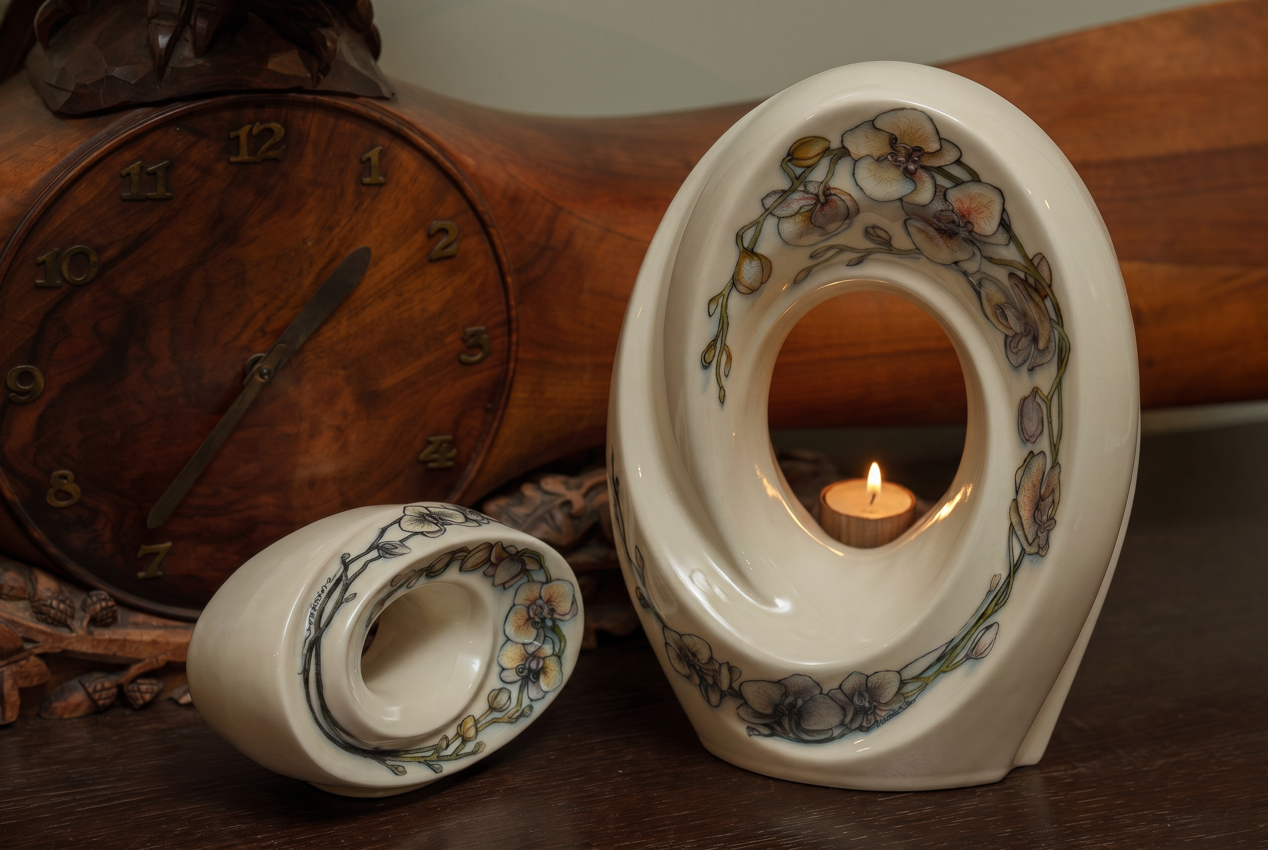 Hand Decorated Urn "The Passage - Orchids" - Small Ceramic Urn for Human Ashes - Pulvis Art Urns