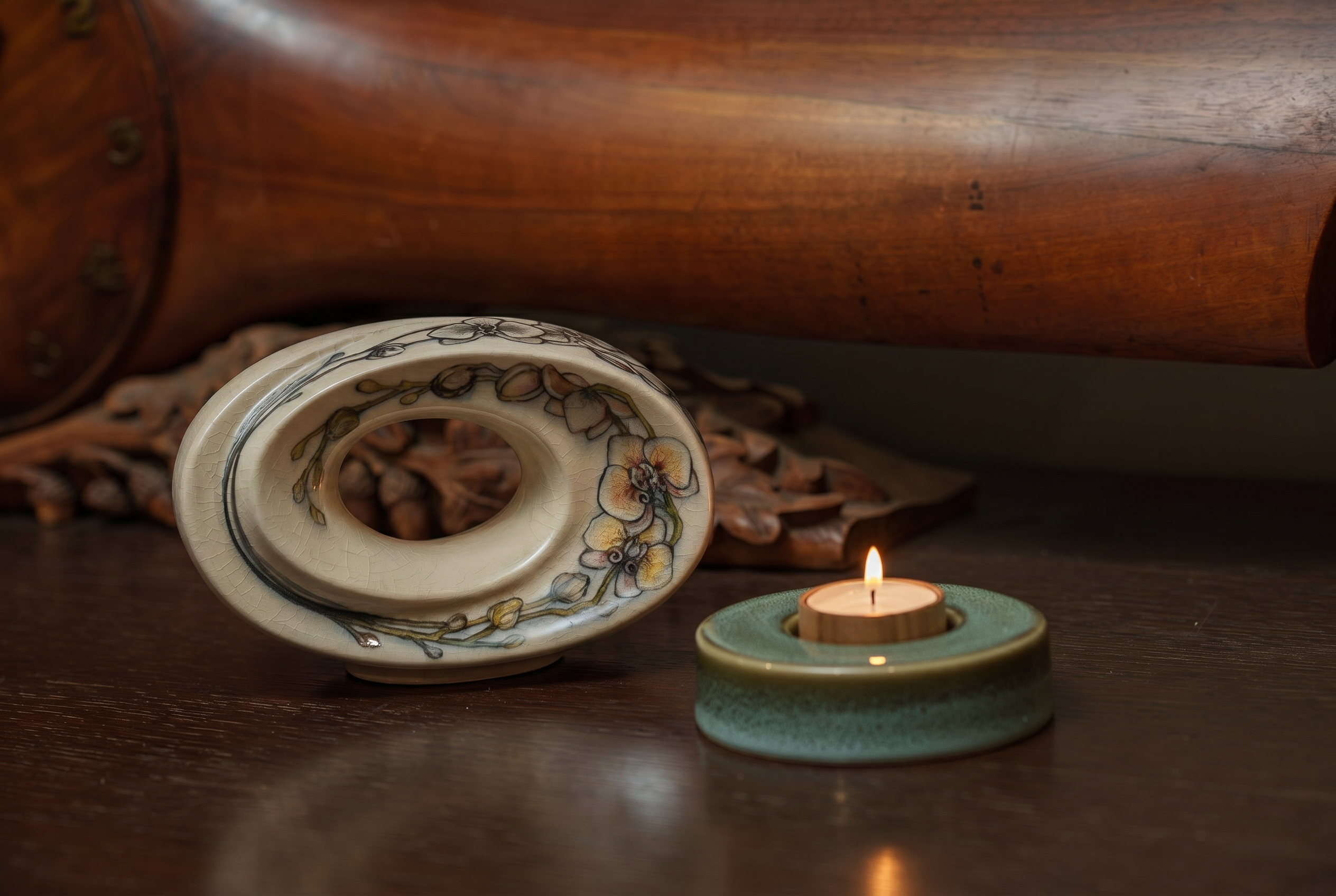 Hand Decorated Urn "The Passage - Orchids" - Small Ceramic Urn for Human Ashes - Pulvis Art Urns