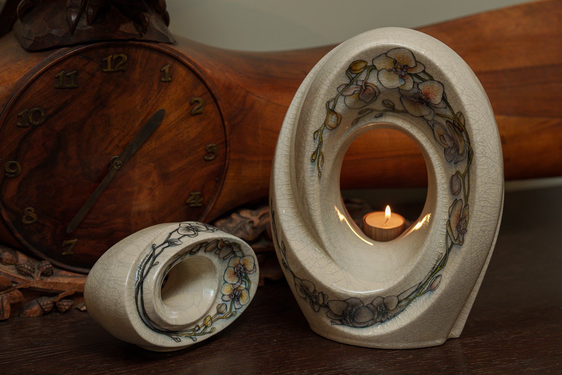 Pulvis Art Urns Exclusive Urn Handmade Decorated Keepsake "The Passage - Orchids" | Ceramic