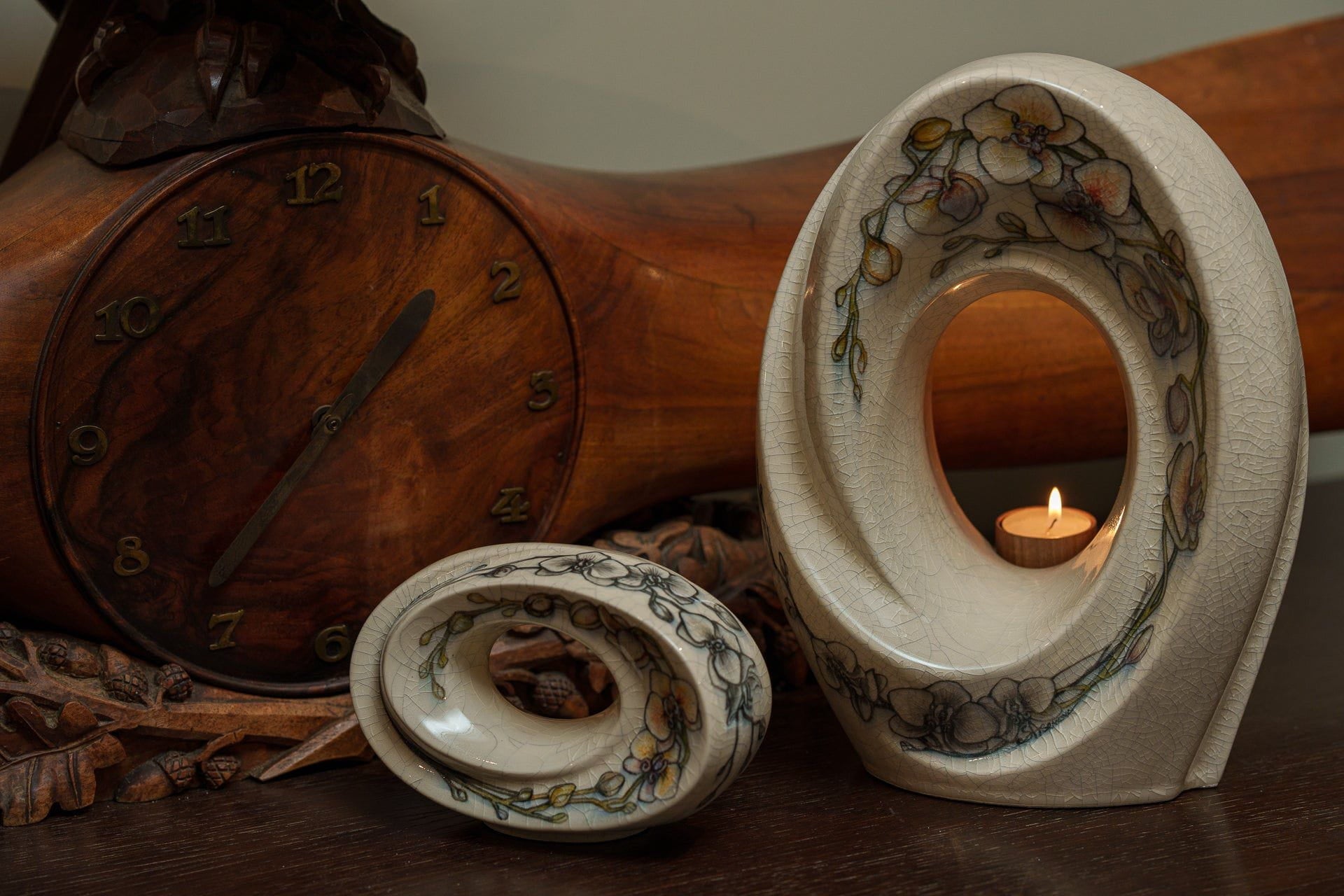 Pulvis Art Urns Exclusive Urn Handmade Decorated Keepsake "The Passage - Orchids" | Ceramic