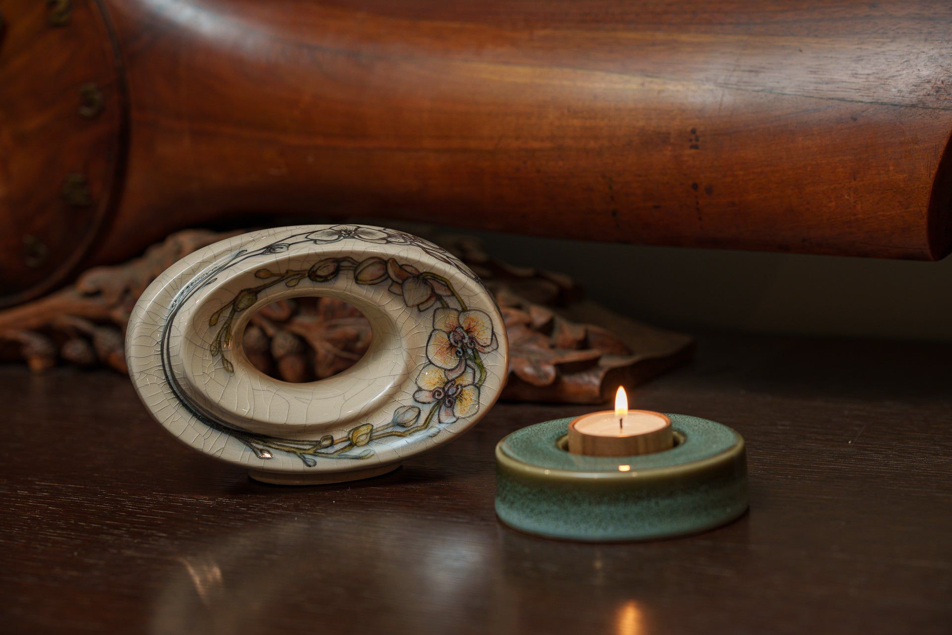 Pulvis Art Urns Exclusive Urn Handmade Decorated Keepsake "The Passage - Orchids" | Ceramic
