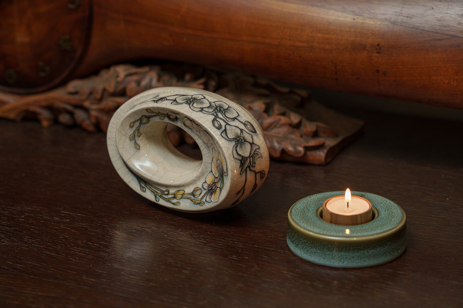 Pulvis Art Urns Exclusive Urn Handmade Decorated Keepsake "The Passage - Orchids" | Ceramic