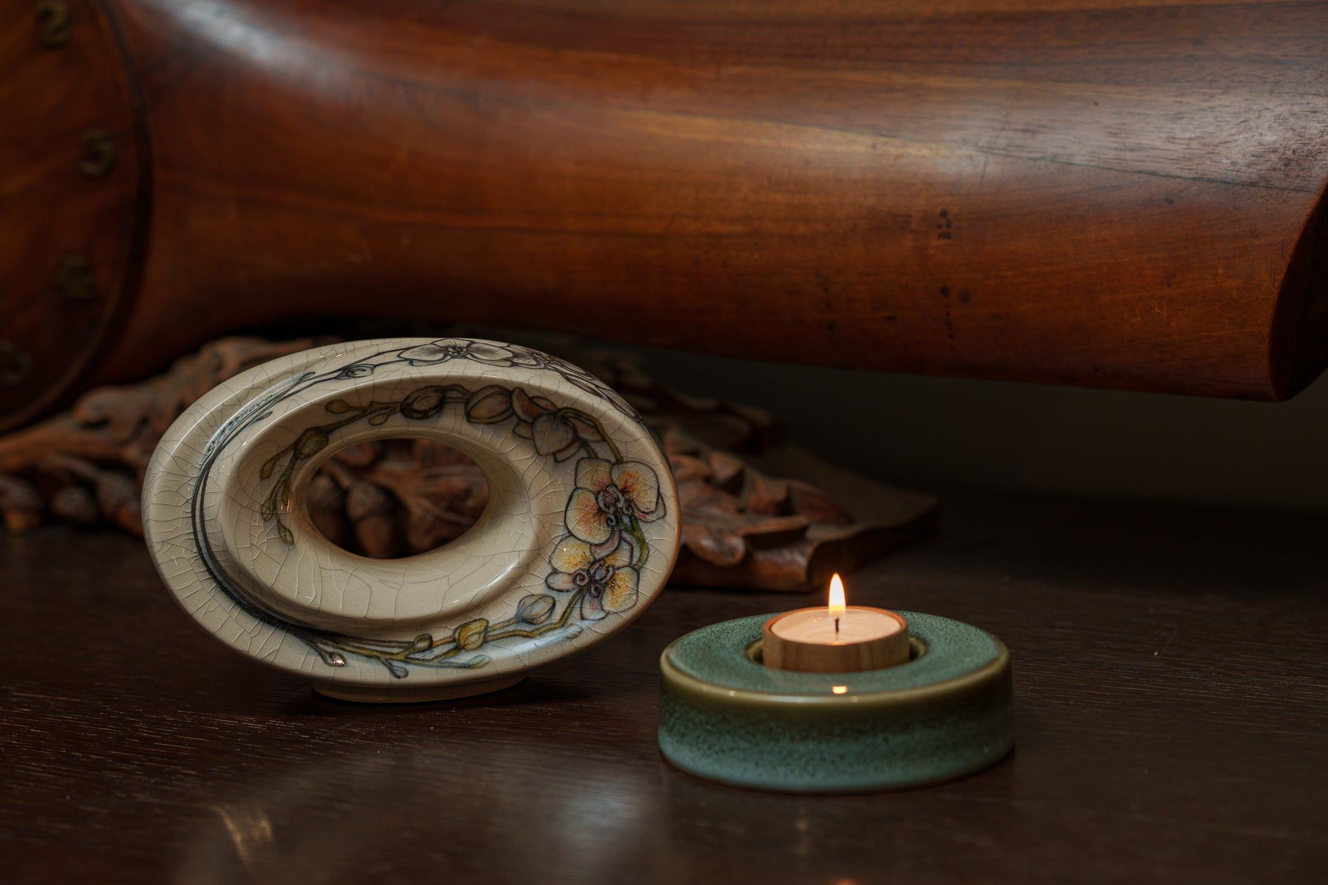 Pulvis Art Urns Exclusive Urn Handmade Decorated Keepsake "The Passage - Orchids" | Ceramic
