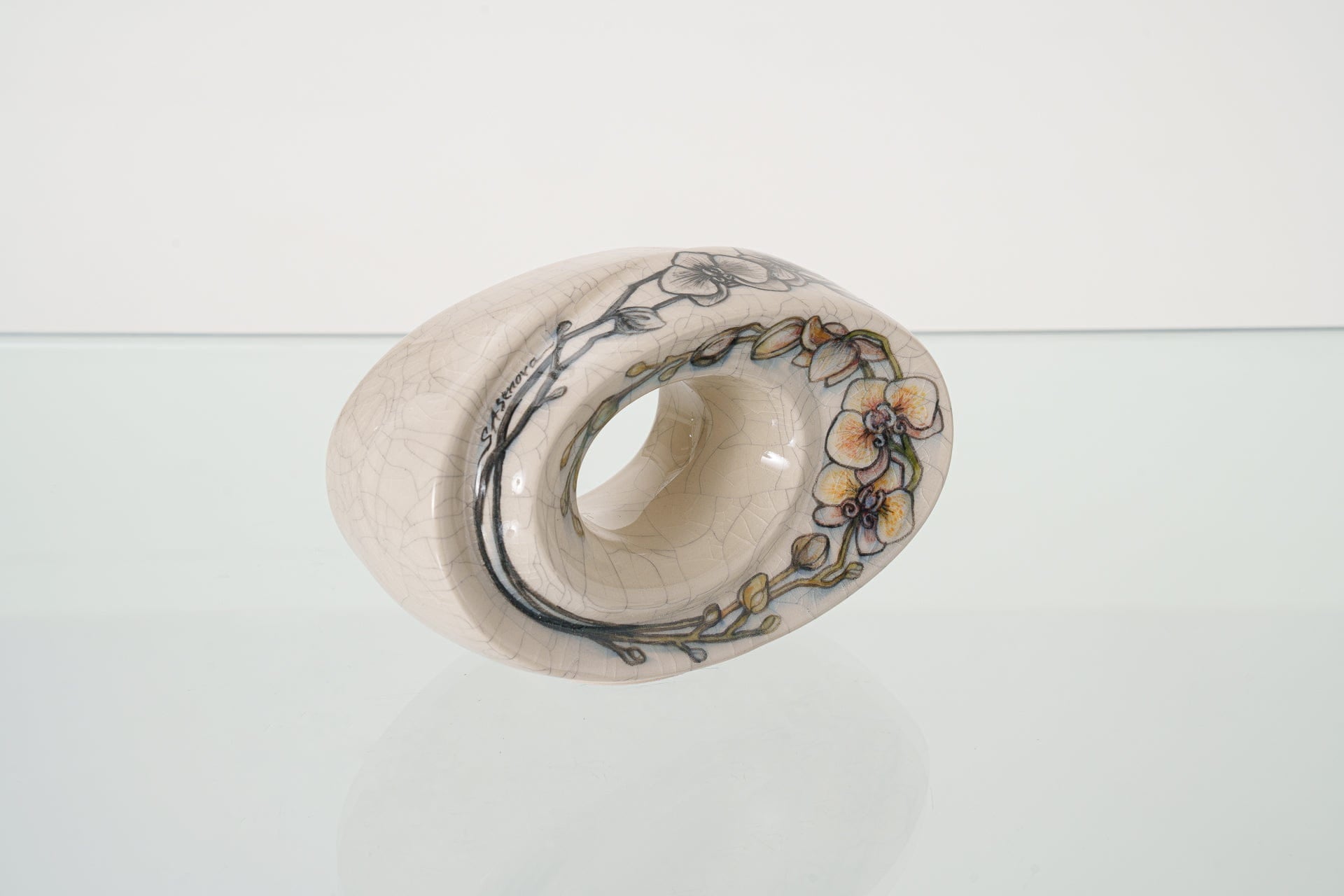 Pulvis Art Urns Exclusive Urn Handmade Decorated Keepsake "The Passage - Orchids" | Ceramic