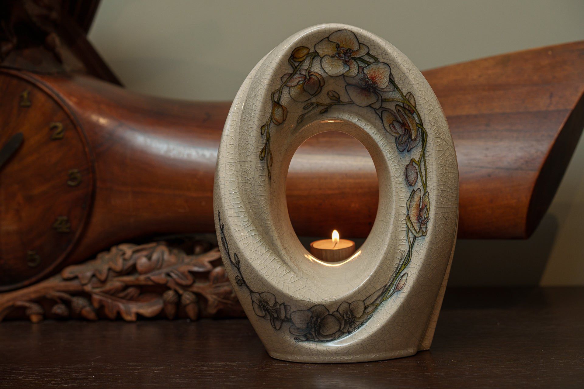 Pulvis Art Urns Exclusive Urn Handmade Decorated Urn "The Passage - Orchids" - Large | Ceramic