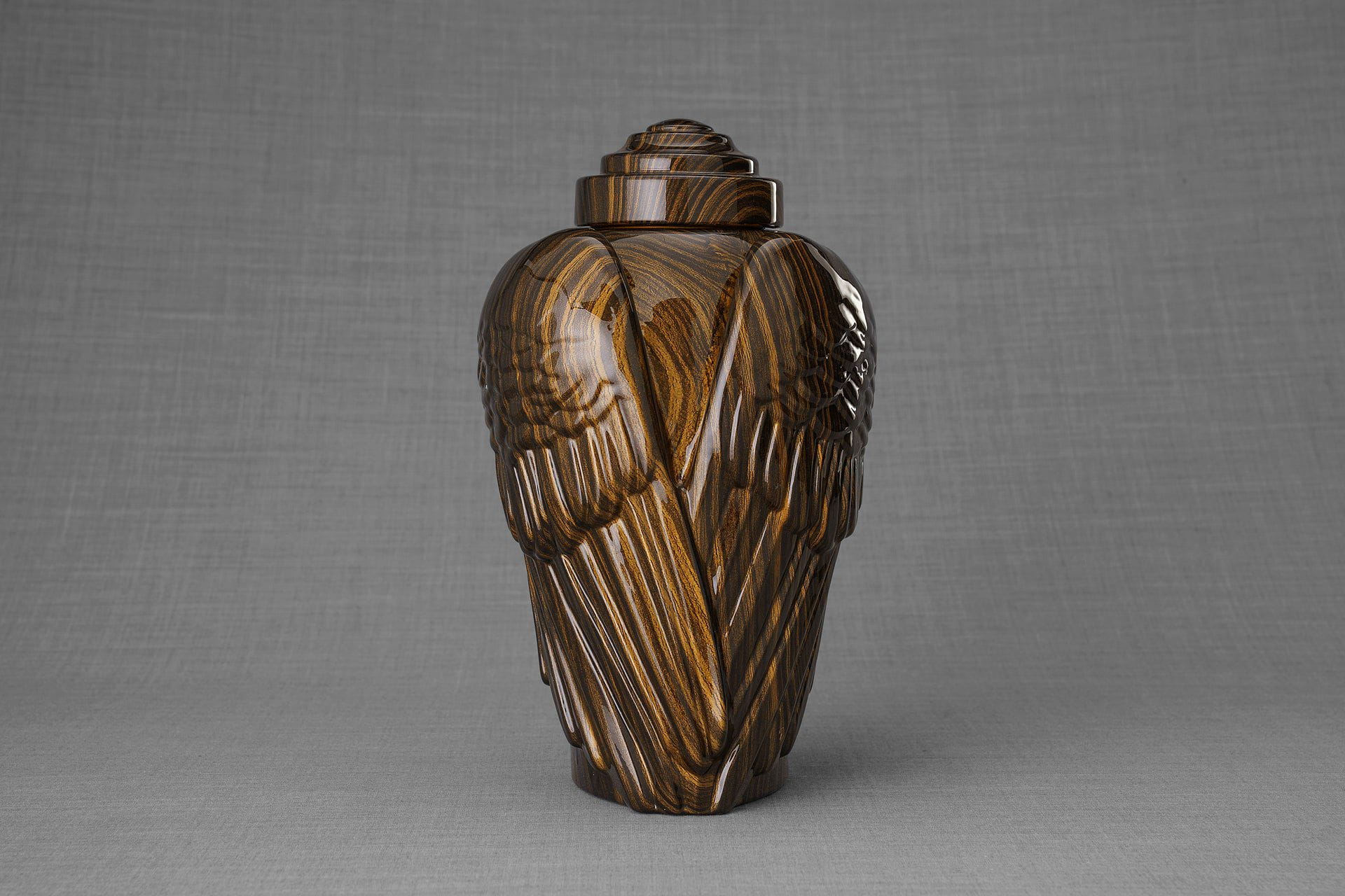 Pulvis Art Urns Exclusive Urn HydroGraphics Urn "Wings - Wood Stripes" - Large | Ceramic | Hydro Dipping