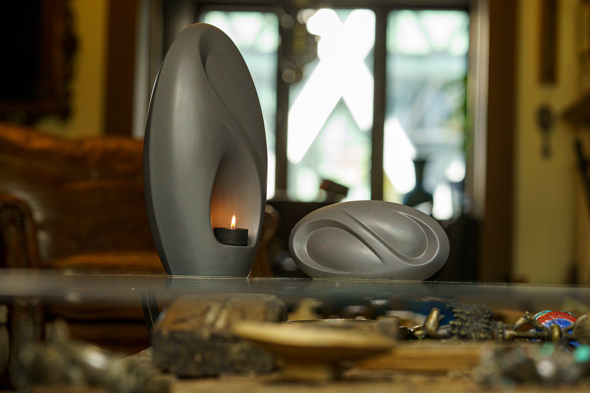 Pulvis Art Urns Keepsake Urn Eternity Handmade Cremation Keepsake Urn - Small | Gray Matte | Ceramic