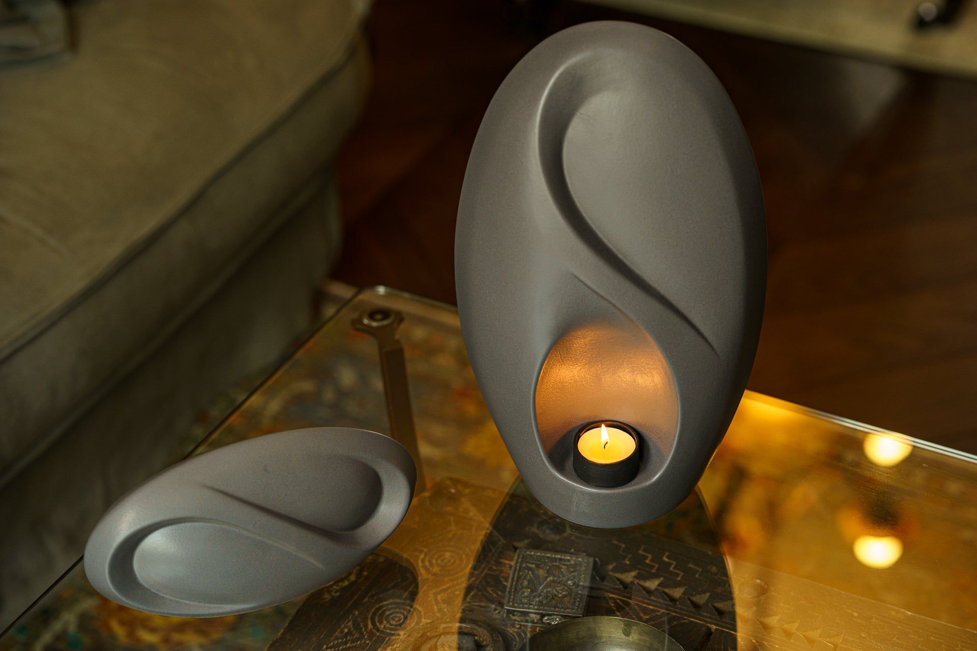 Pulvis Art Urns Keepsake Urn Eternity Handmade Cremation Keepsake Urn - Small | Gray Matte | Ceramic