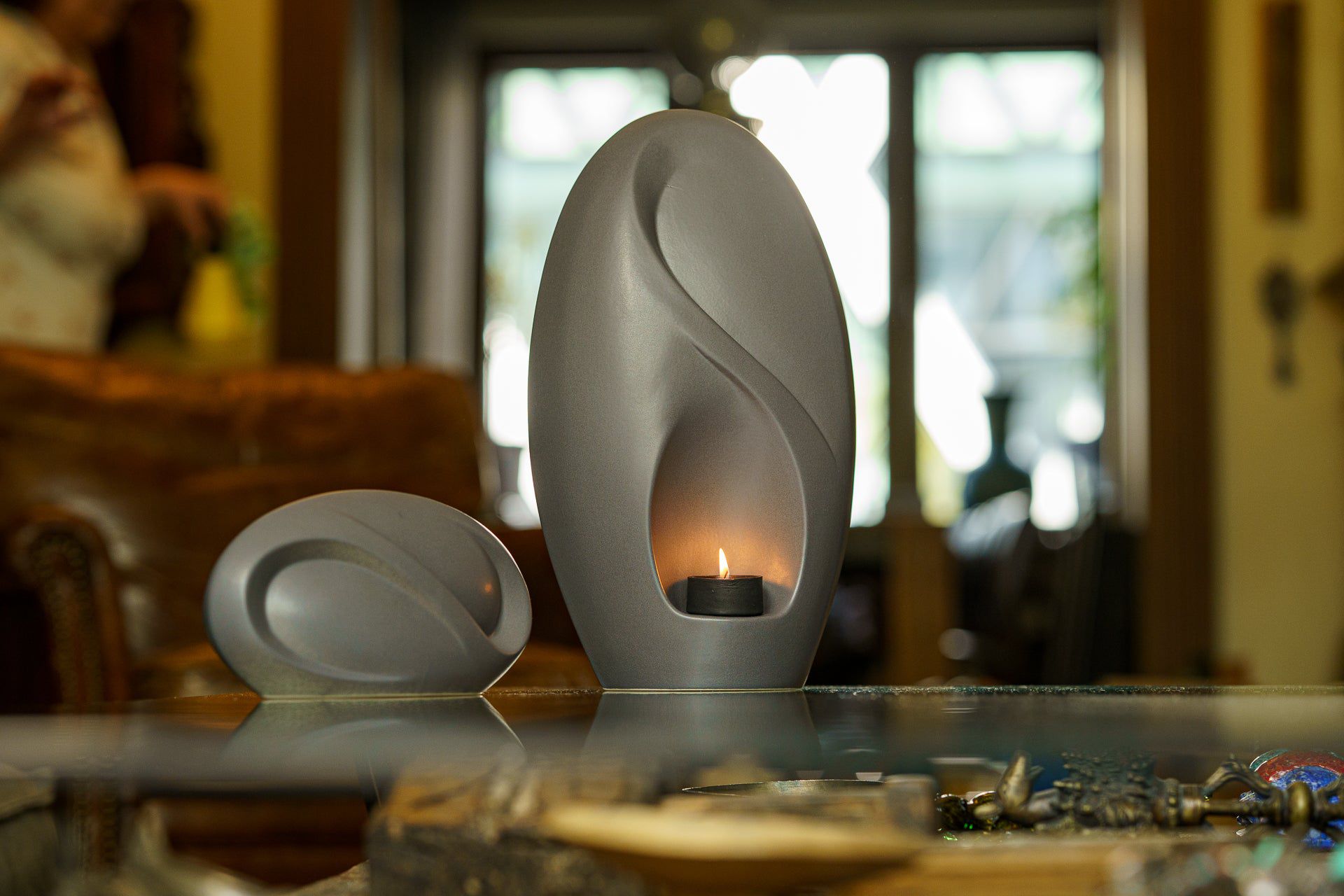 Pulvis Art Urns Keepsake Urn Eternity Handmade Cremation Keepsake Urn - Small | Gray Matte | Ceramic