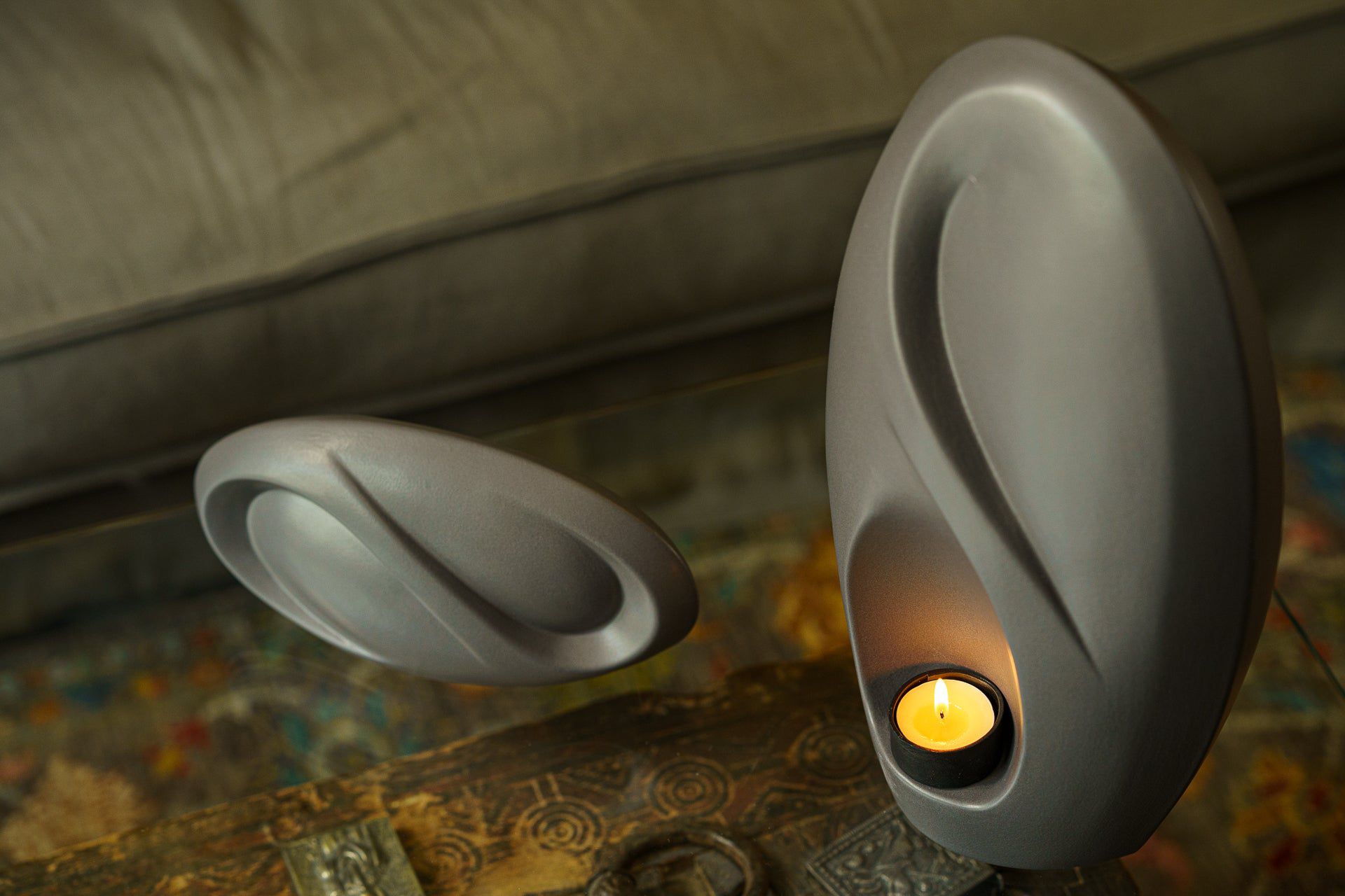 Pulvis Art Urns Keepsake Urn Eternity Handmade Cremation Keepsake Urn - Small | Gray Matte | Ceramic