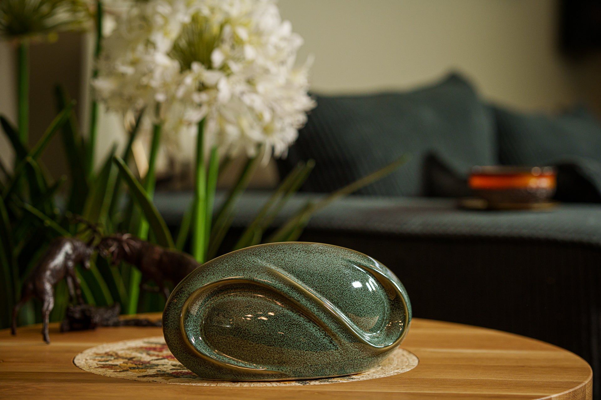 Pulvis Art Urns Keepsake Urn Eternity Handmade Cremation Keepsake Urn - Small | Oily Green Melange