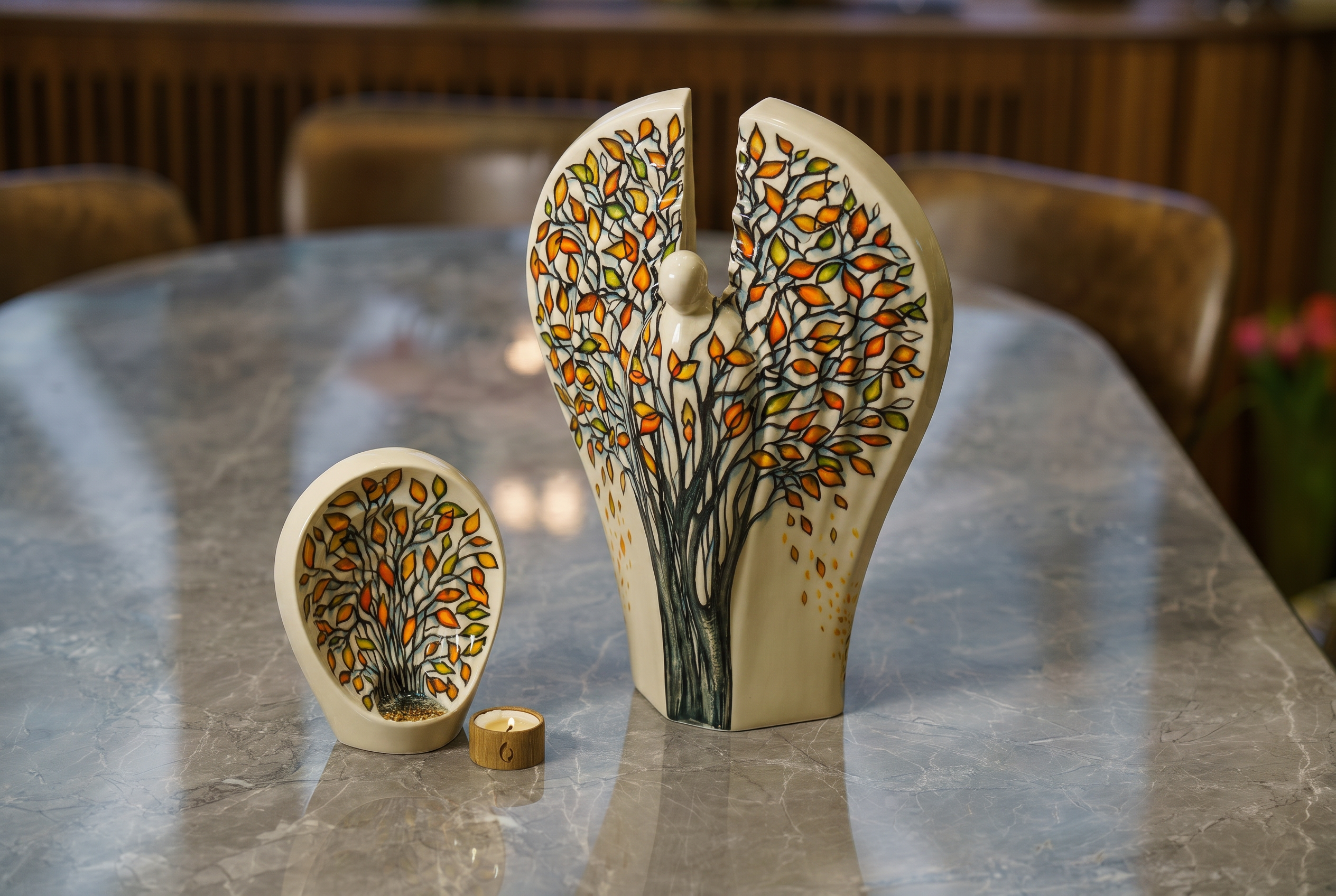 Pulvis Art Urns Exclusive Urn Hand Decorated Keepsake "Guardian - Autumn" - Ceramic Keepsake Urn